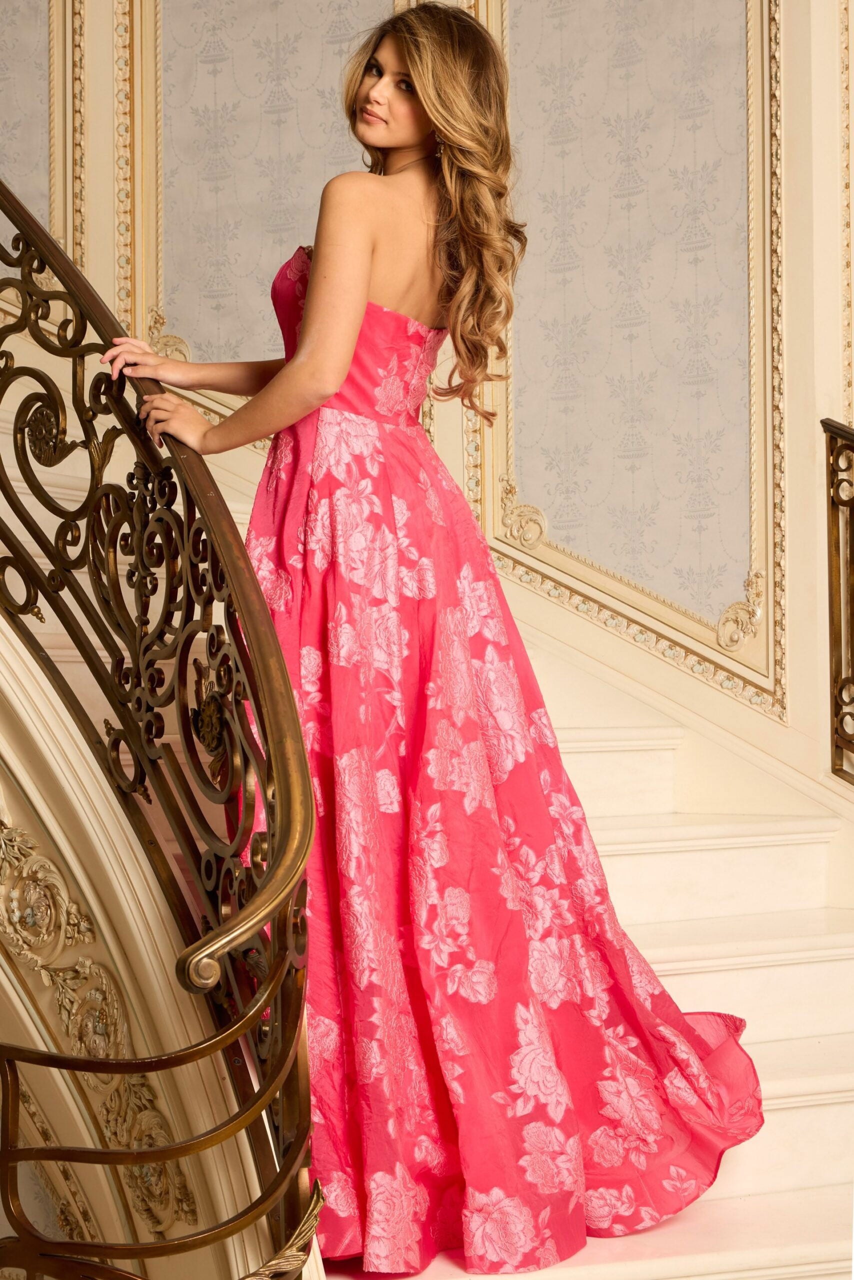 Prom Dresses Long Formal pleated Slit Prom Dress Jovani 45721 Fuchsia