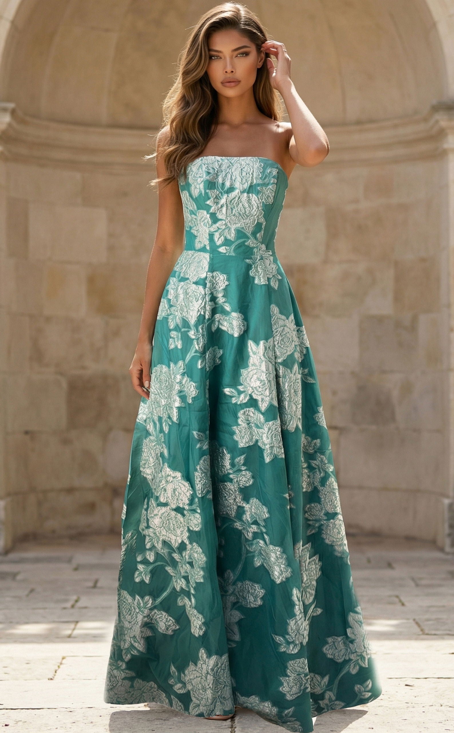 Prom Dresses Long Formal pleated Slit Prom Dress Jovani 45721 Dark Green