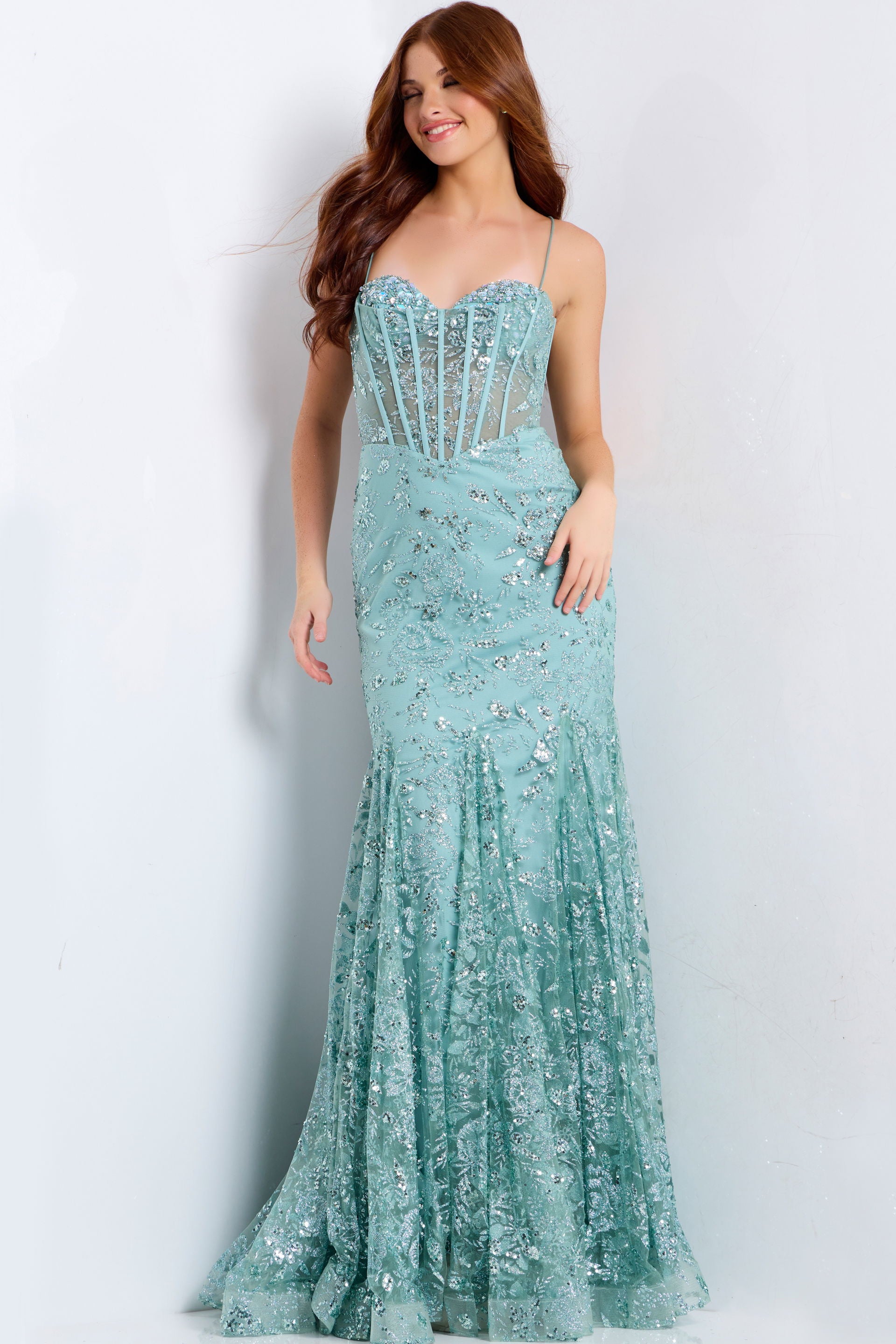 Prom Dresses Corset Long Formal Beaded Evening Prom Dress Jovani 45759 Sage