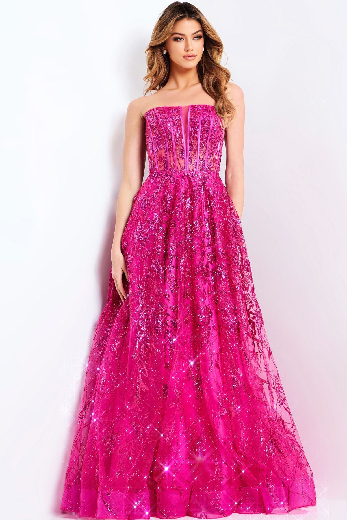 Prom Dresses Long Formal Corset Ball Gown Glitter Prom Dress Rasberry