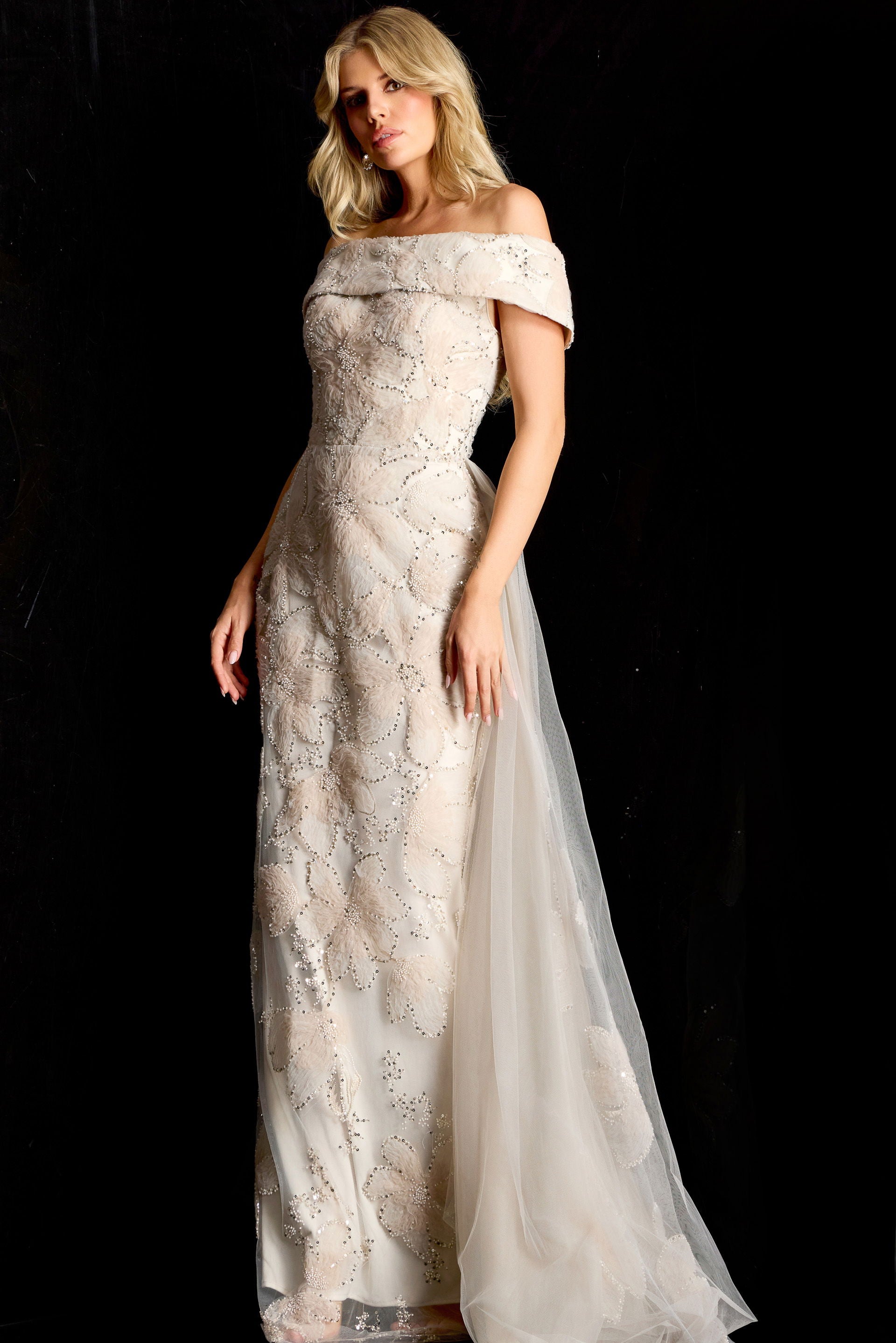Formal Dresses Long Floral Beaded Prom Formal Dress Jovani 46034 Champagne