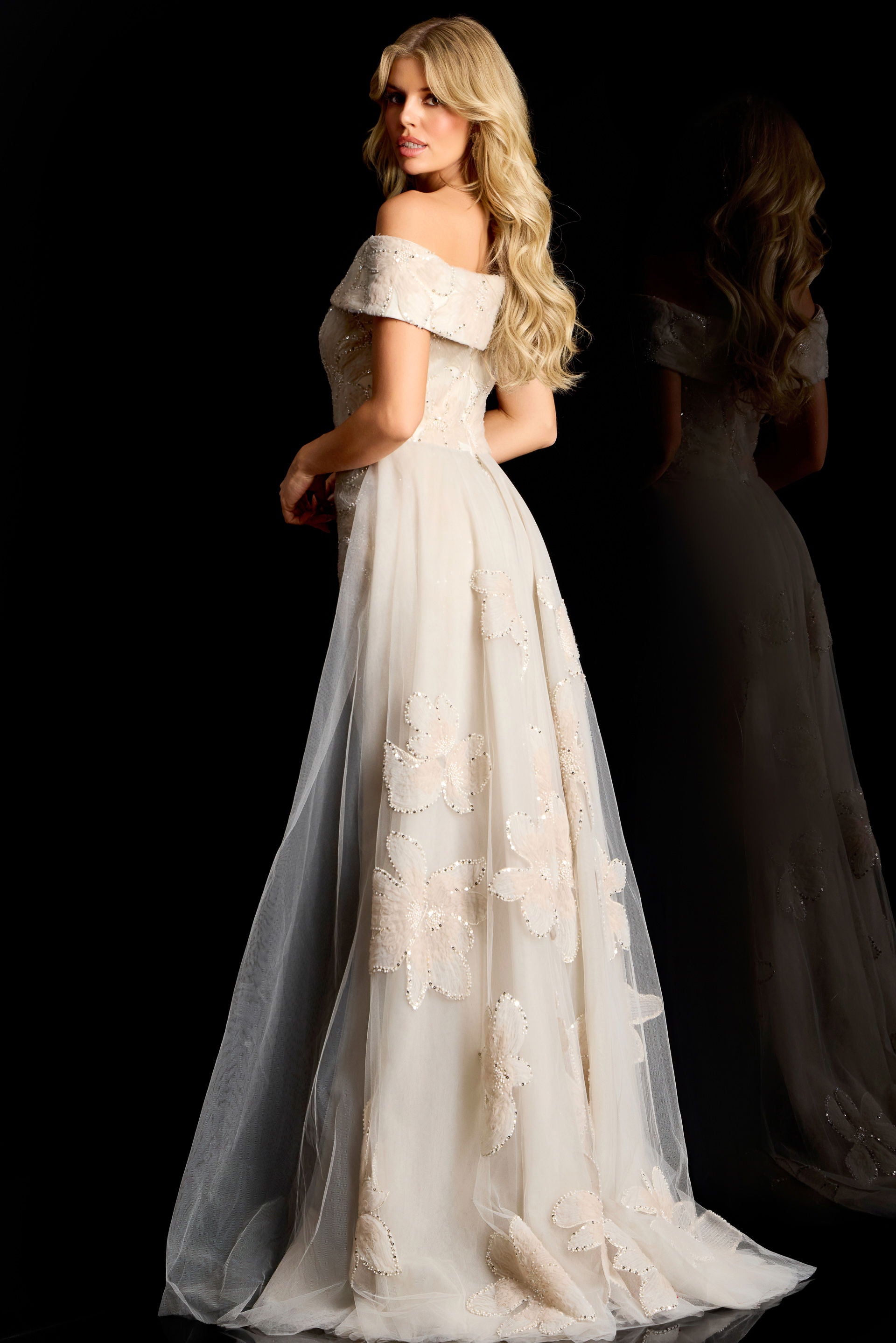 Formal Dresses Long Floral Beaded Prom Formal Dress Jovani 46034 Champagne