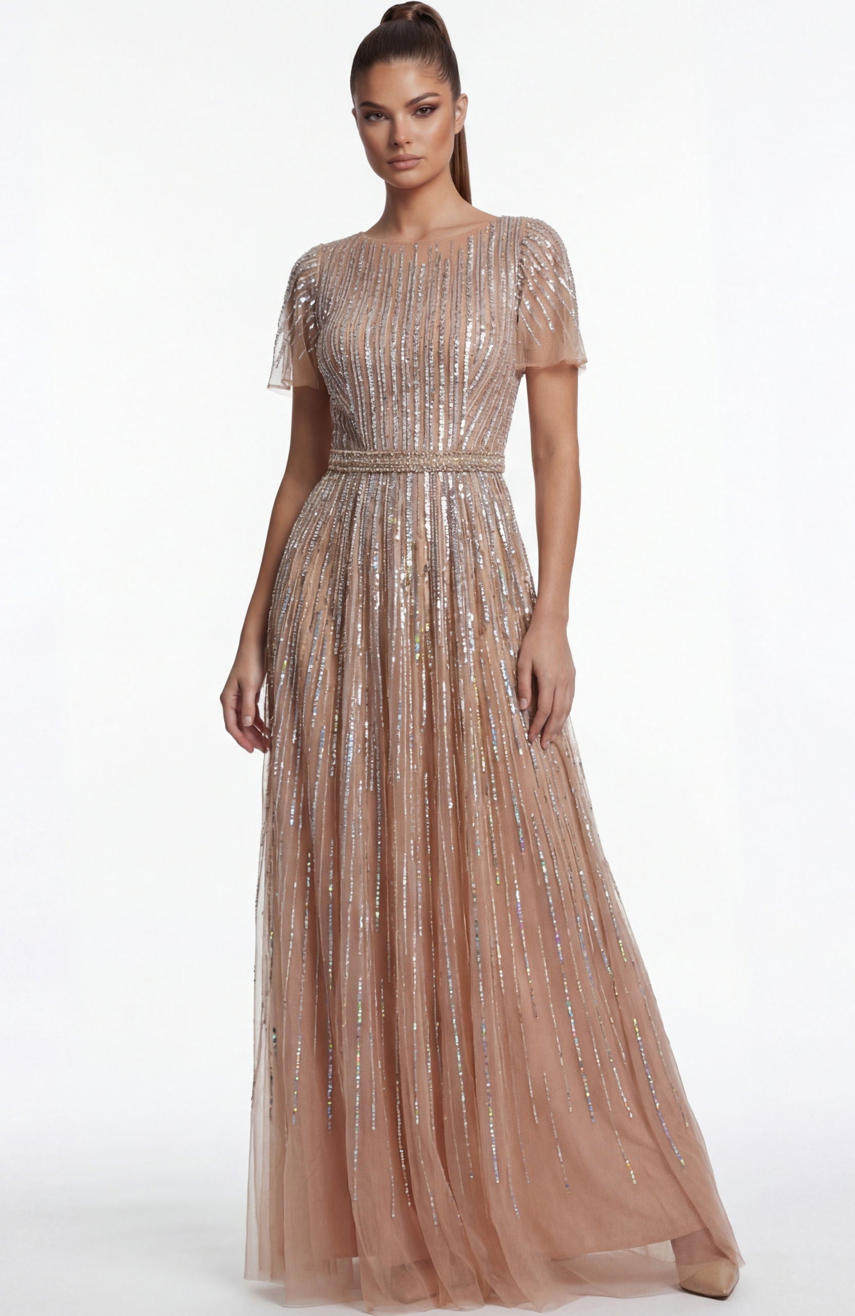 Formal Dresses Long Formal Beaded A Line Evening Prom Dress Jovani 46063 Dark Nude