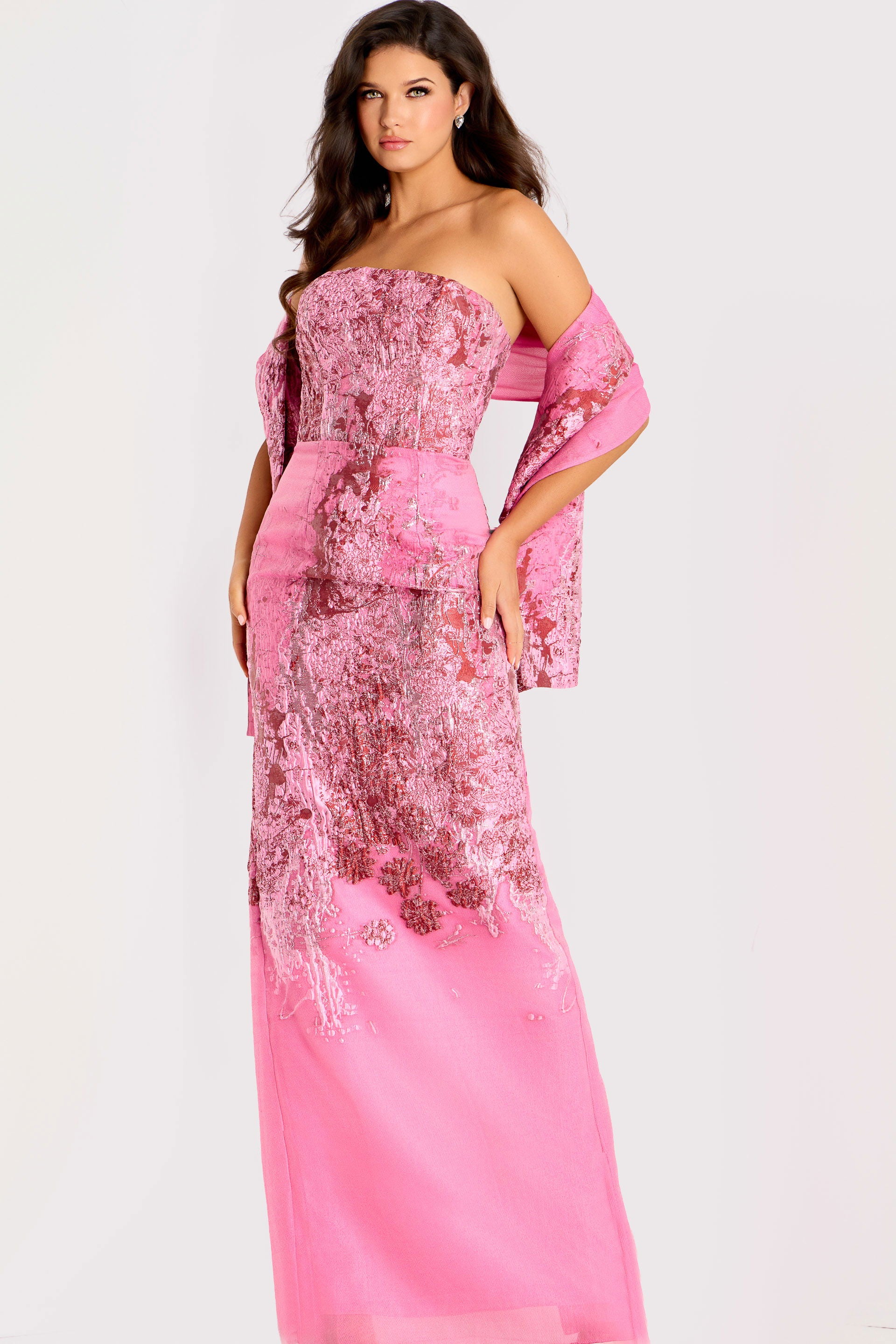 Prom Dresses Sequin Long Formal Metallic Beaded Floral Prom Dress Jovani 46258 Pink