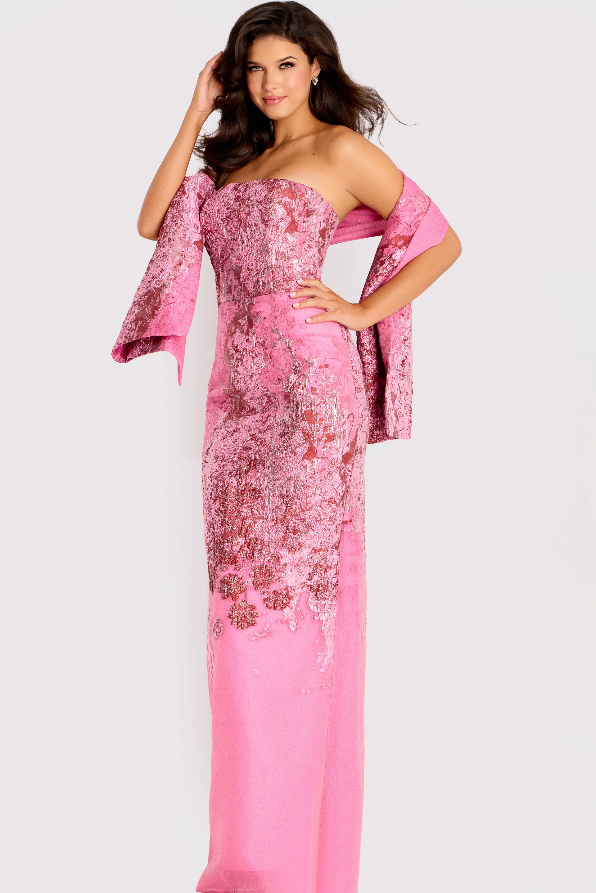 Prom Dresses Sequin Long Formal Metallic Beaded Floral Prom Dress Jovani 46258 Pink