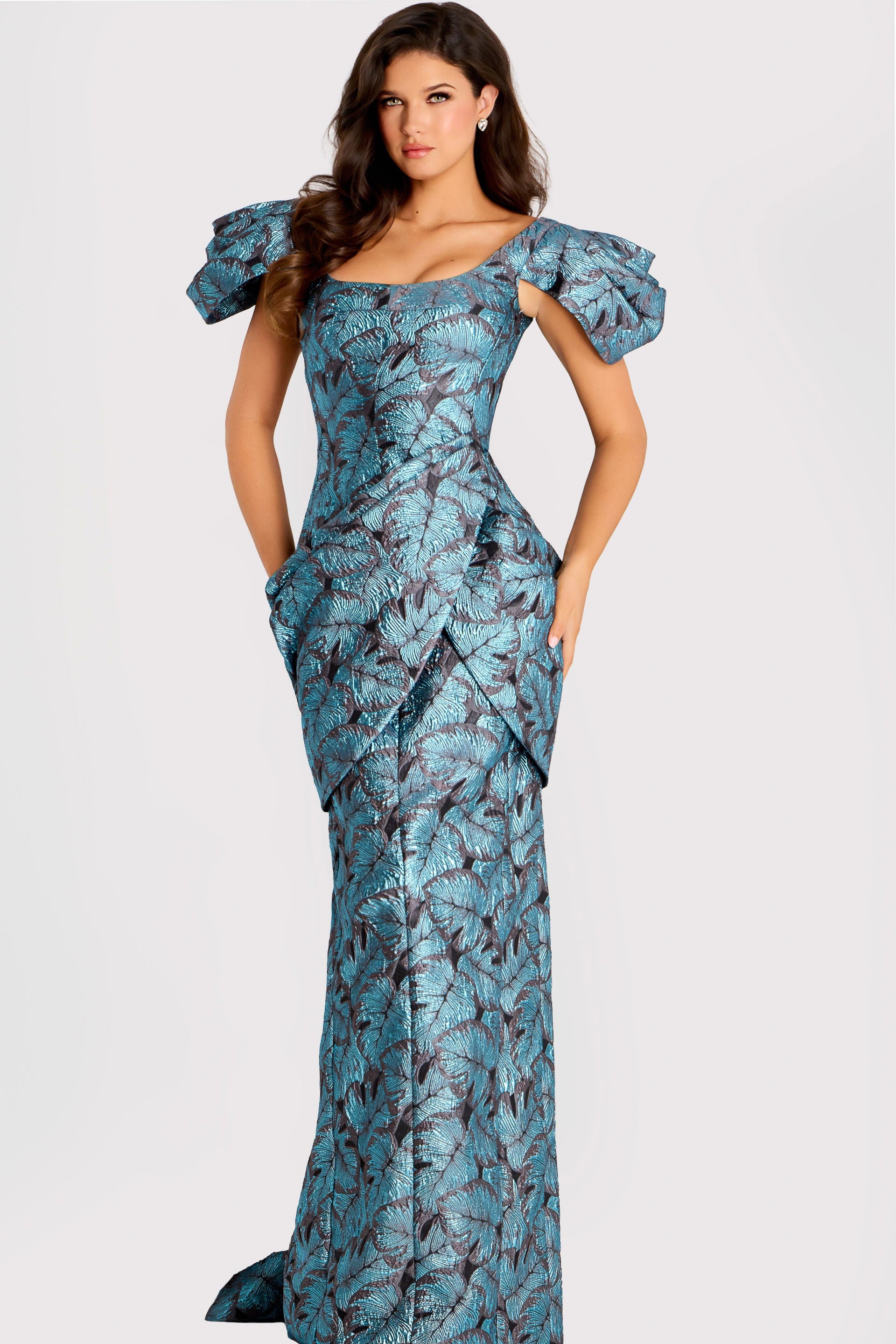 Formal Dresses Metallic Long Slit Formal Dress Jovani 46273 Blue/Brown