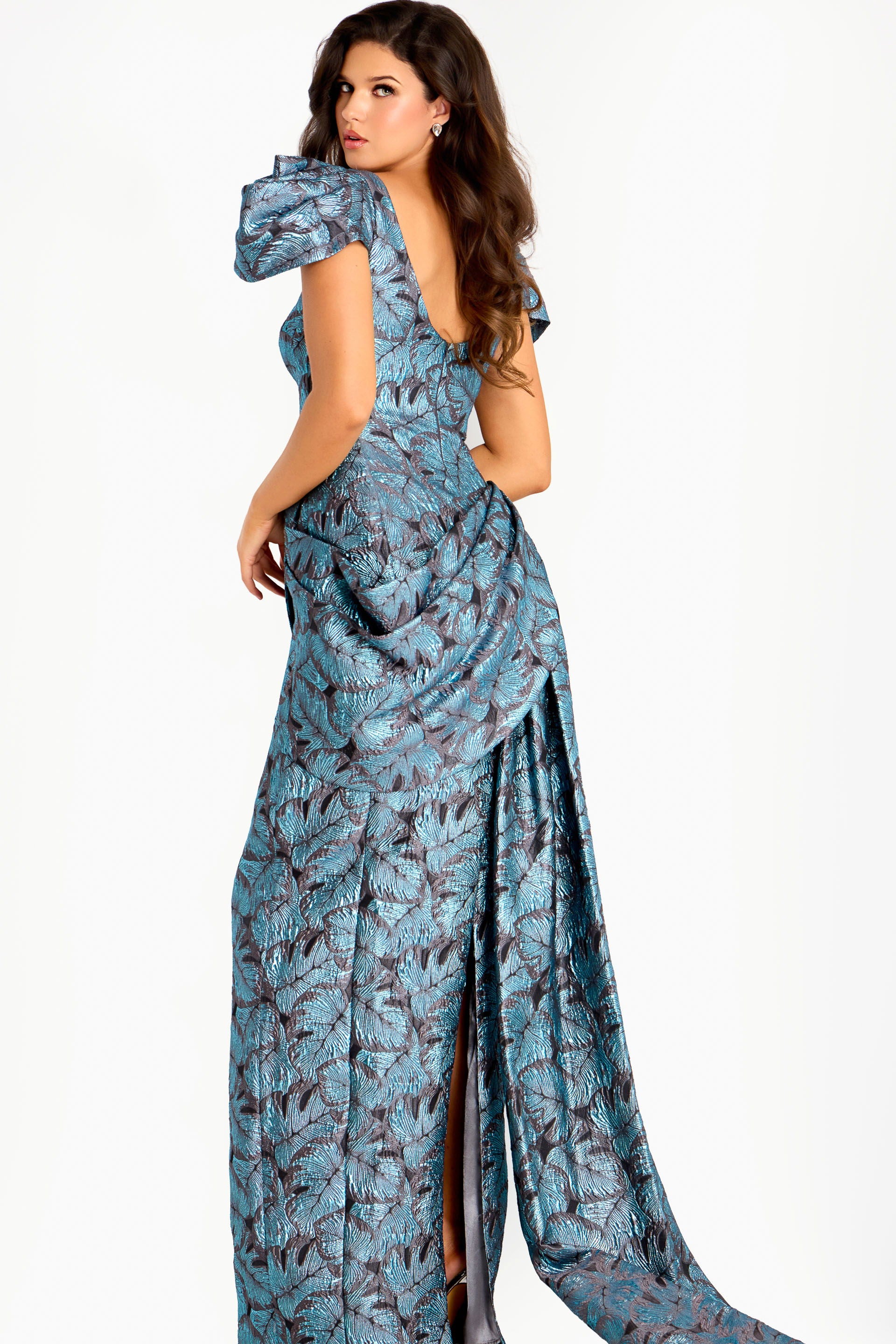 Formal Dresses Metallic Long Slit Formal Dress Jovani 46273 Blue/Brown