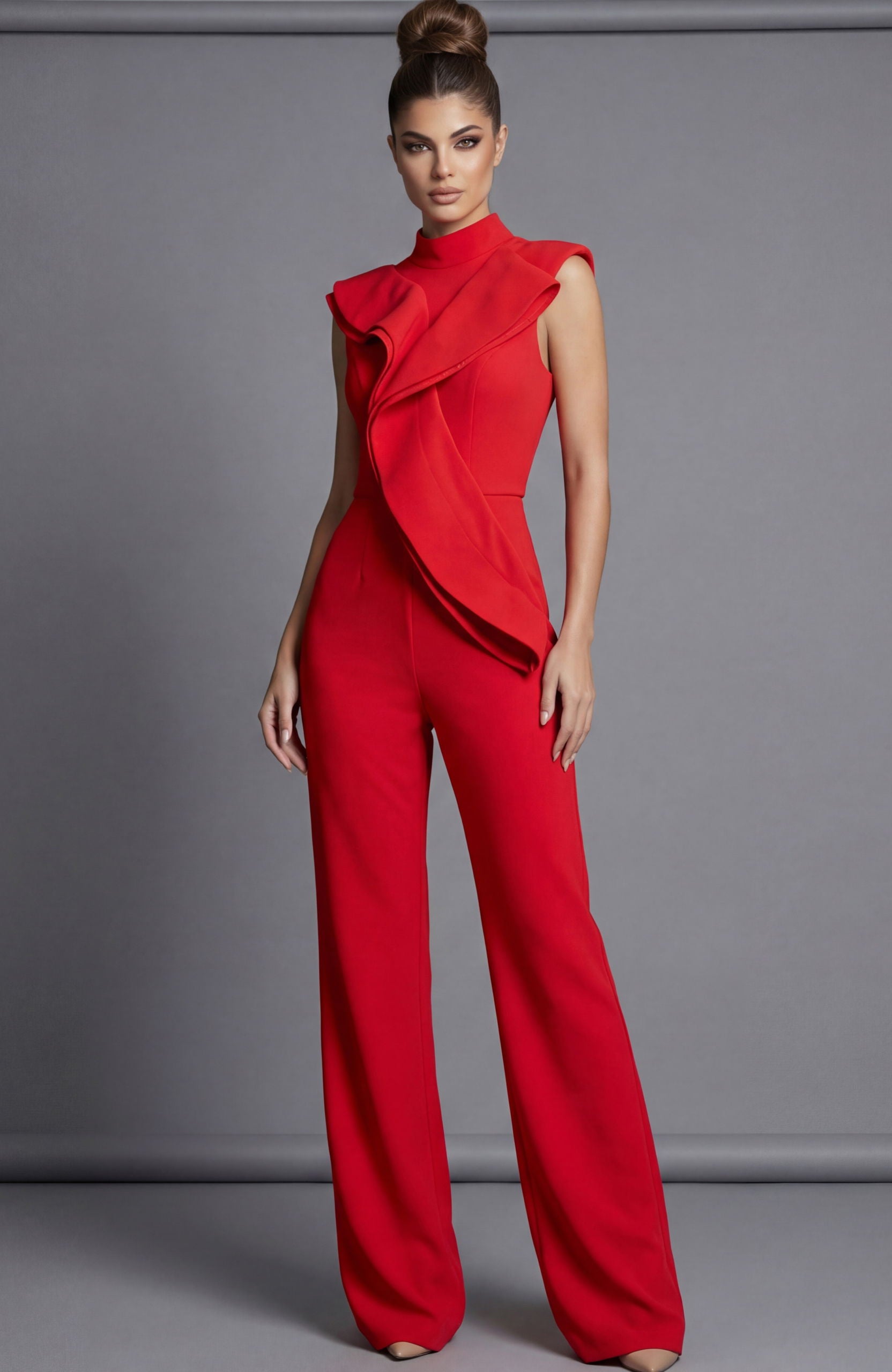 Jumpsuit Ruffle Formal Long Jumpsuit Jovani 46284 Red