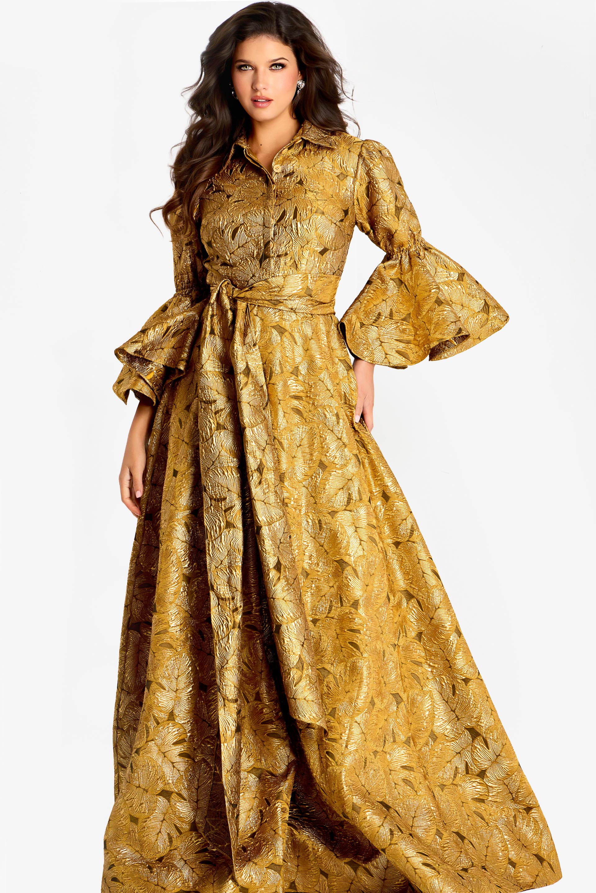 Formal Dresses Long Prom Formal Metallic A Line Dress Jovani 46287 Gold/Brown