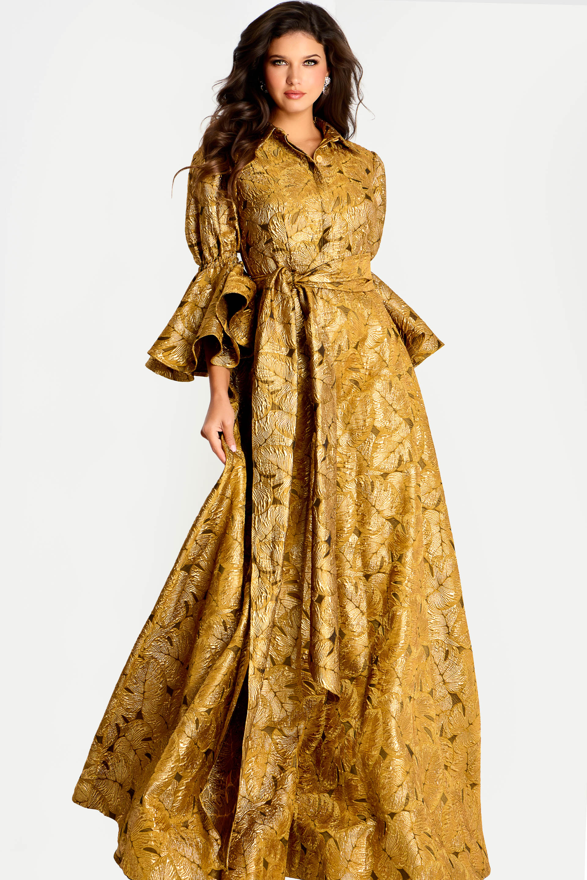 Formal Dresses Long Prom Formal Metallic A Line Dress Jovani 46287 Gold/Brown