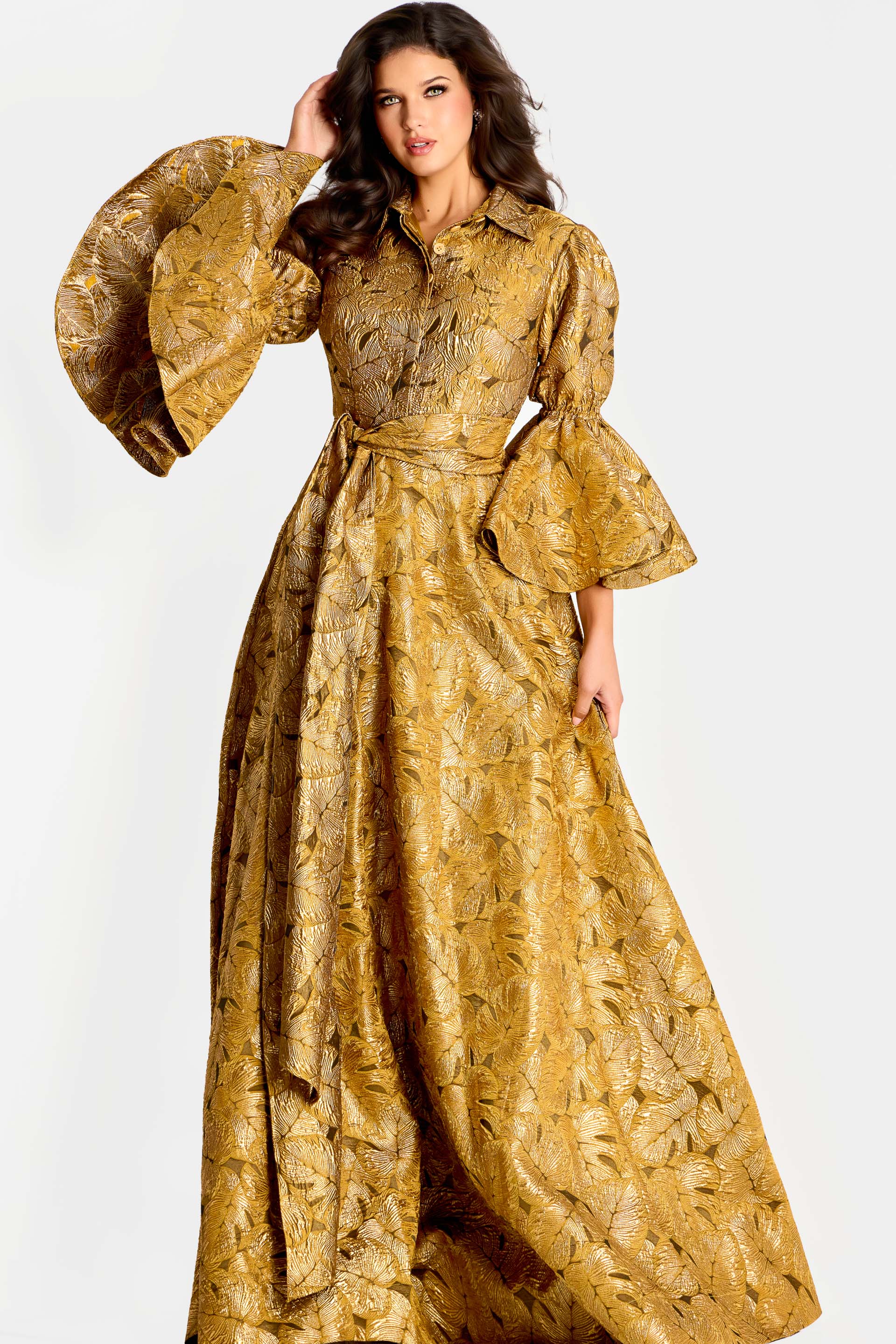 Formal Dresses Long Prom Formal Metallic A Line Dress Jovani 46287 Gold/Brown