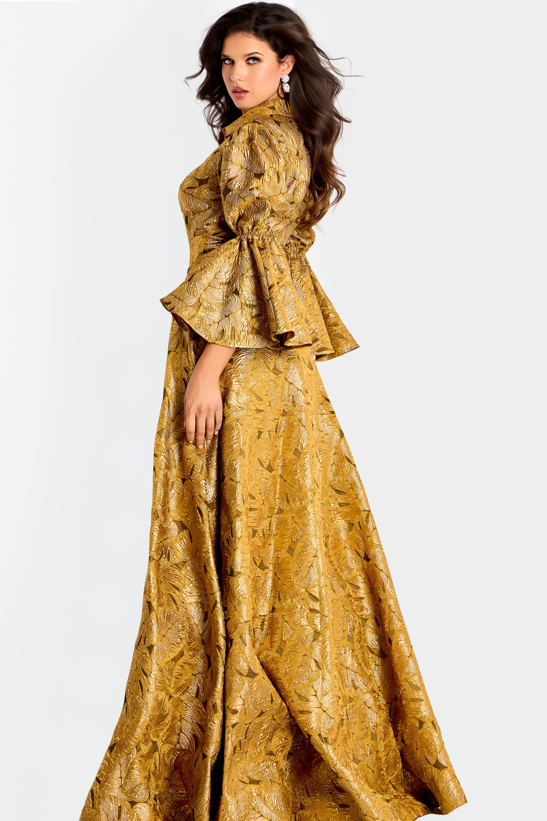 Formal Dresses Long Prom Formal Metallic A Line Dress Jovani 46287 Gold/Brown