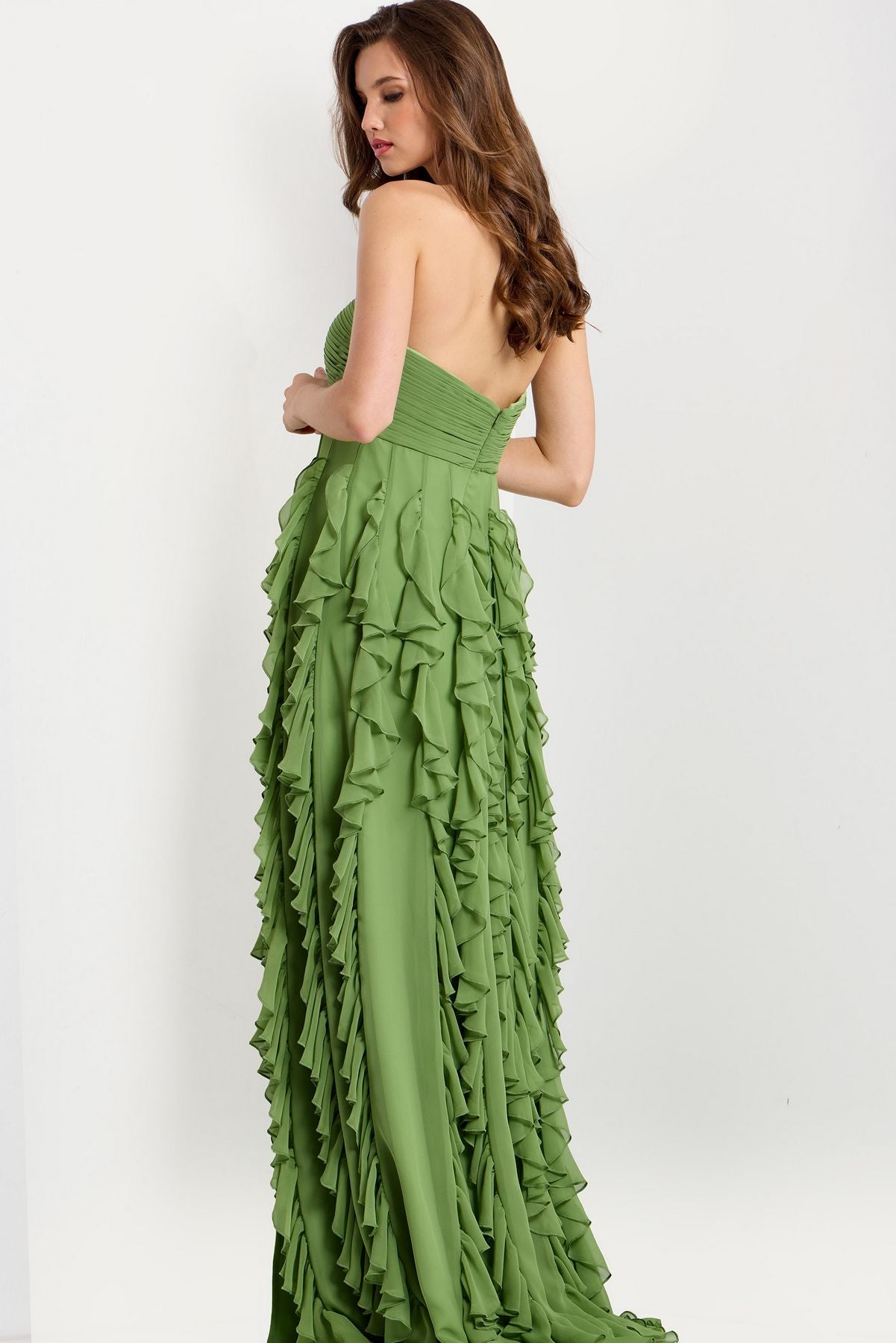 Prom Dresses Floral Long Ruffle Formal Prom Dress Light Green