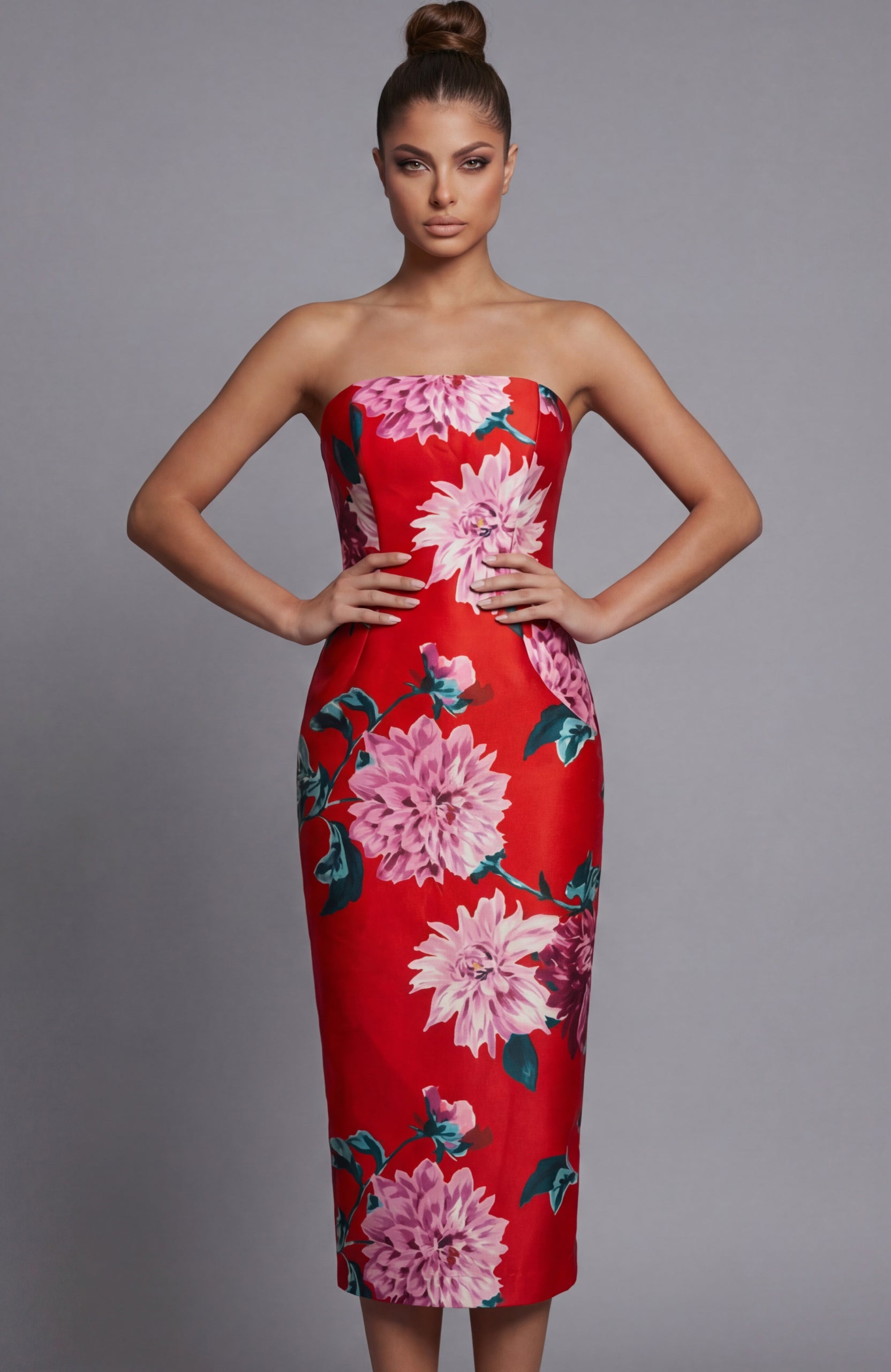 Cocktail Dresses Short Fitted Midi Floral Print Cocktail Dress Jovani 46564 Print