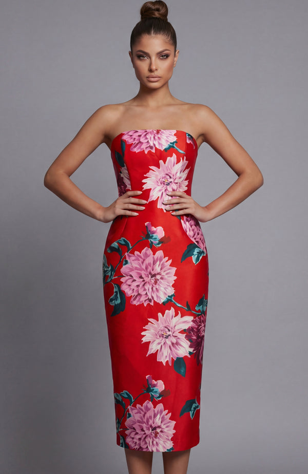 Short Fitted Midi Floral Print Cocktail Dress Jovani 46564