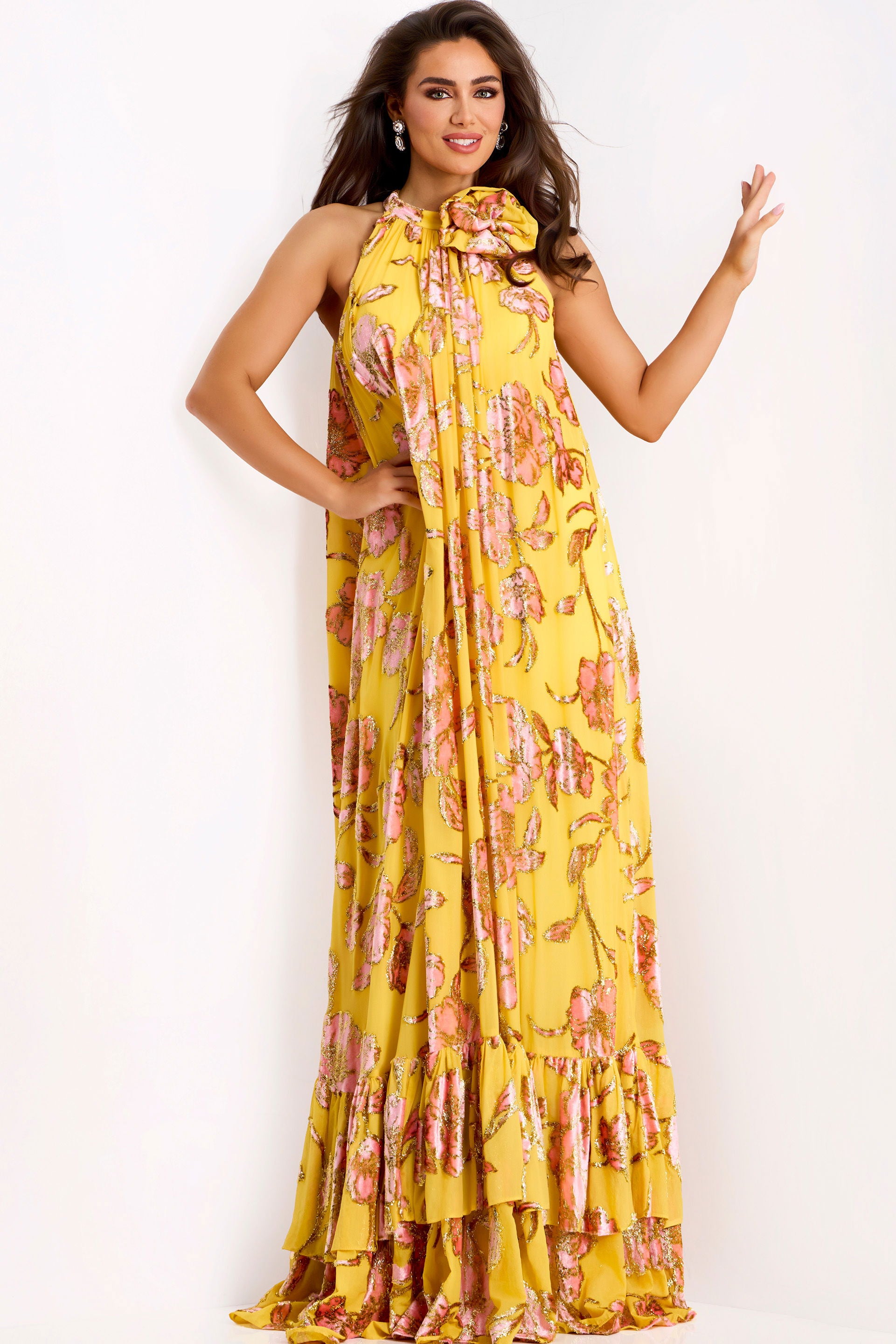 Formal Dresses Long Prom Formal Ruffle Floral Dress Jovani 46639 Print