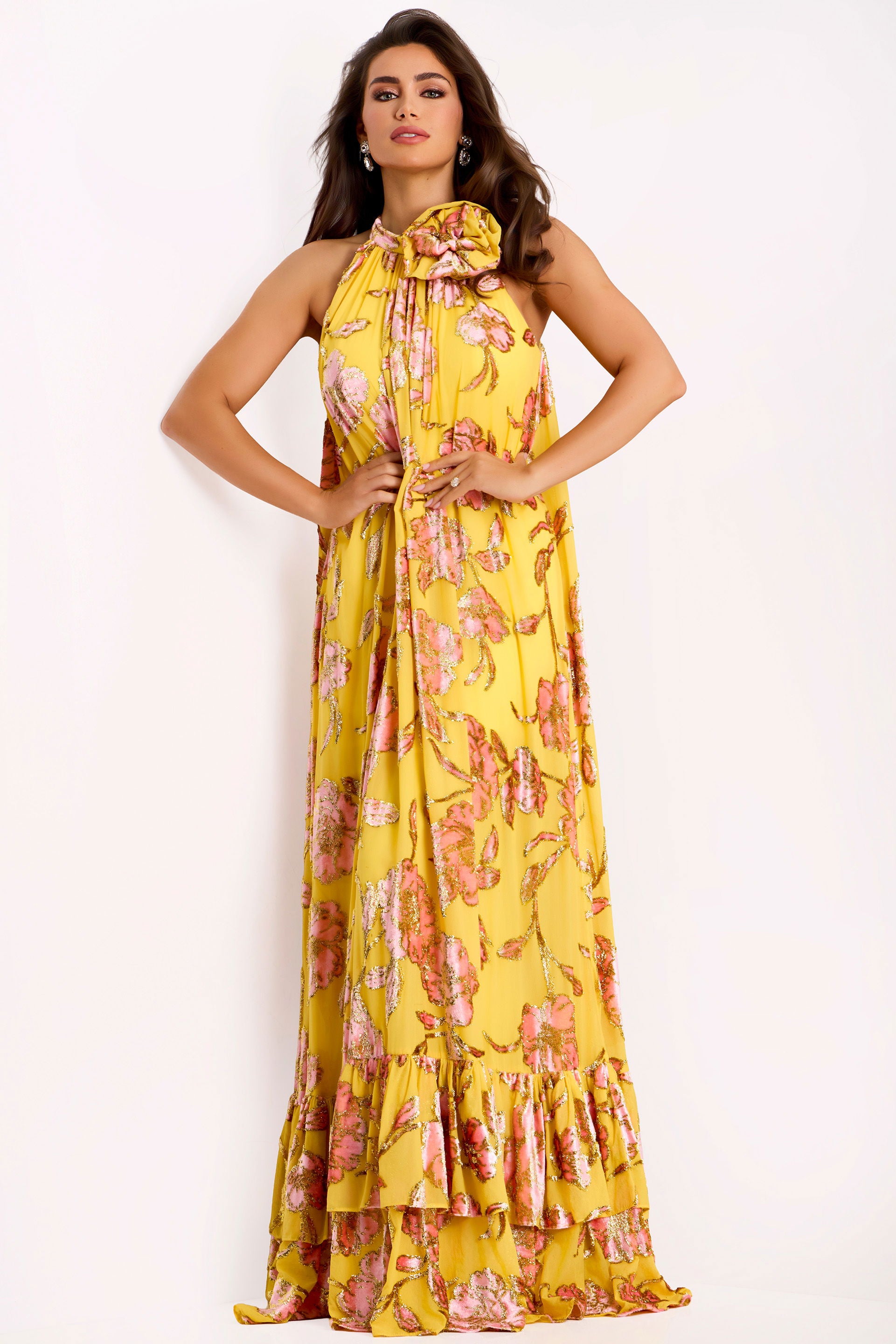 Formal Dresses Long Prom Formal Ruffle Floral Dress Jovani 46639 Print