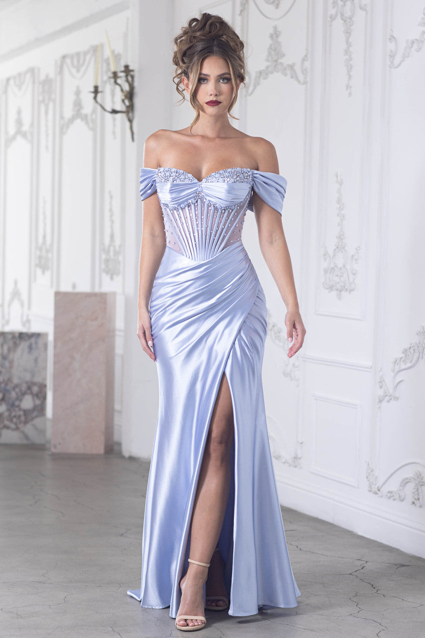 Prom Dresses Long Formal Prom Fitted Beaded Corset Dress Lenovia 8403 Lilac