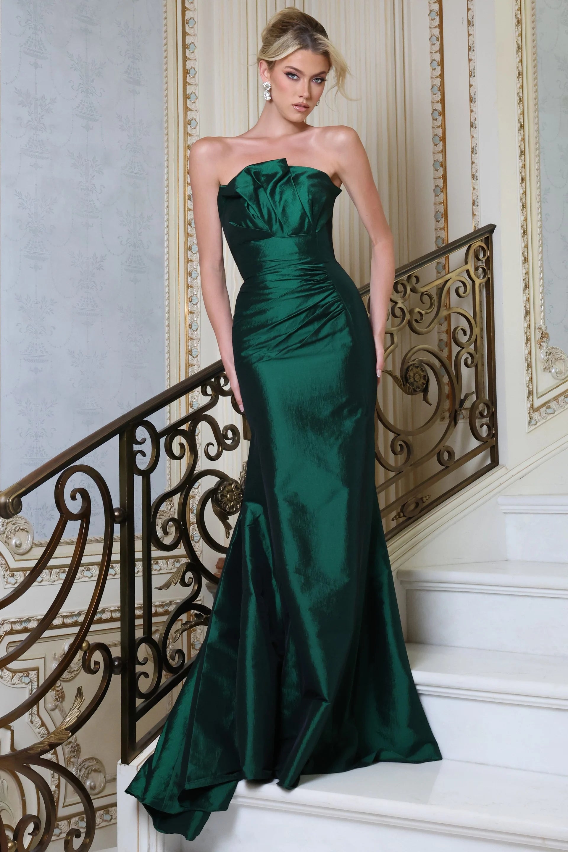 Prom Dresses Mermaid Long Formal Ruffle Prom Dress Emerald
