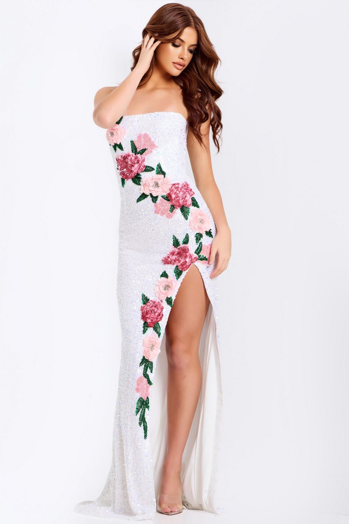 Prom Dresses Glitter Fitted Long Formal Prom Dress White/Multi