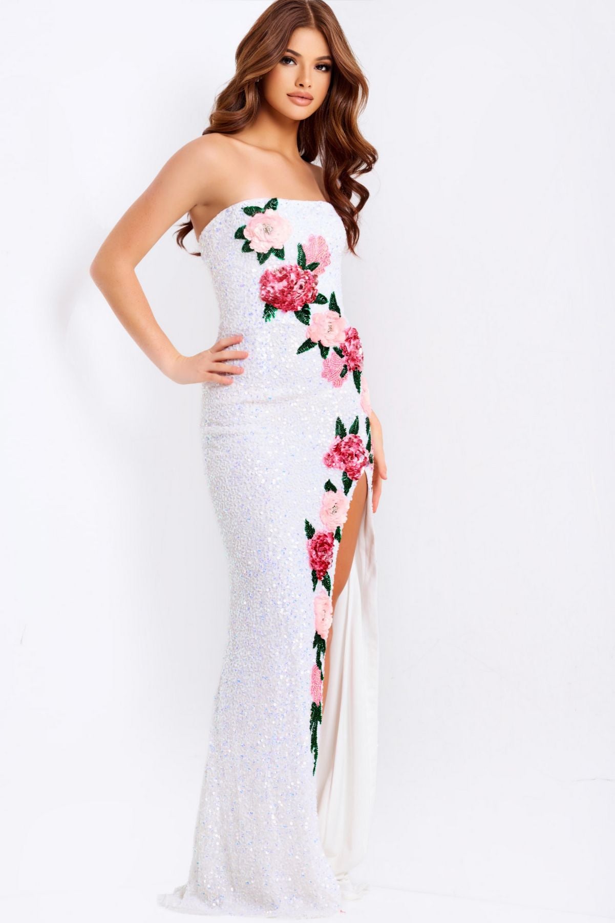 Prom Dresses Glitter Fitted Long Formal Prom Dress White/Multi