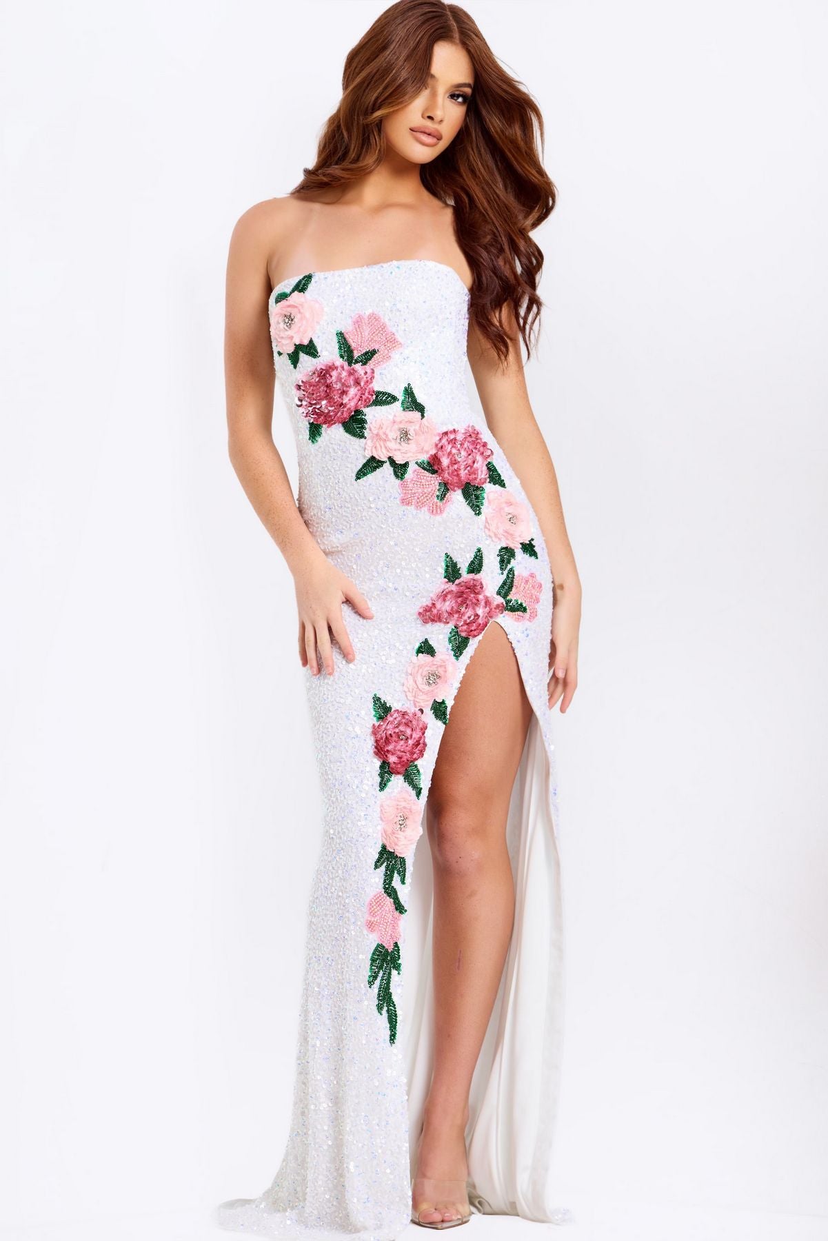 Prom Dresses Glitter Fitted Long Formal Prom Dress White/Multi