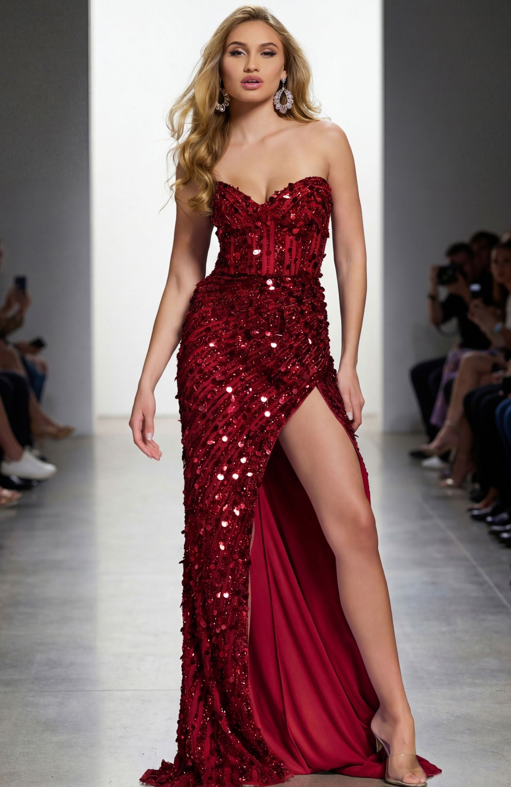 Prom Dresses Sequin Fitted Formal Long Prom Evening Dress Red