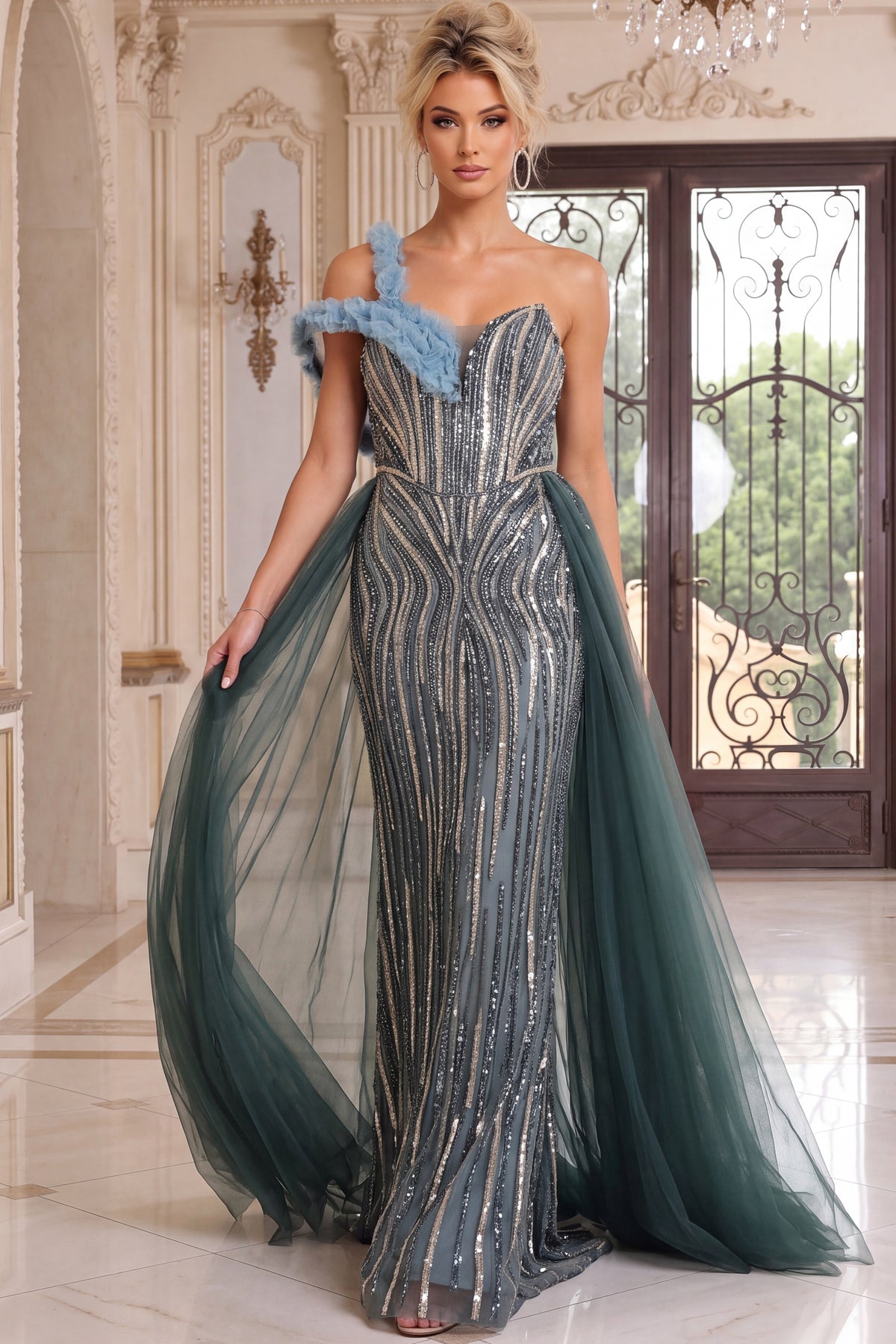 One-Shoulder Floor-Length Sequin Formal Mermaid Jovani 46820