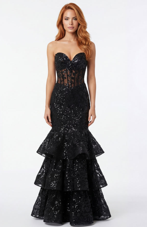 Lace Fitted Long Formal Ruffle Mermaid Corset Prom Dress Jovani 46821