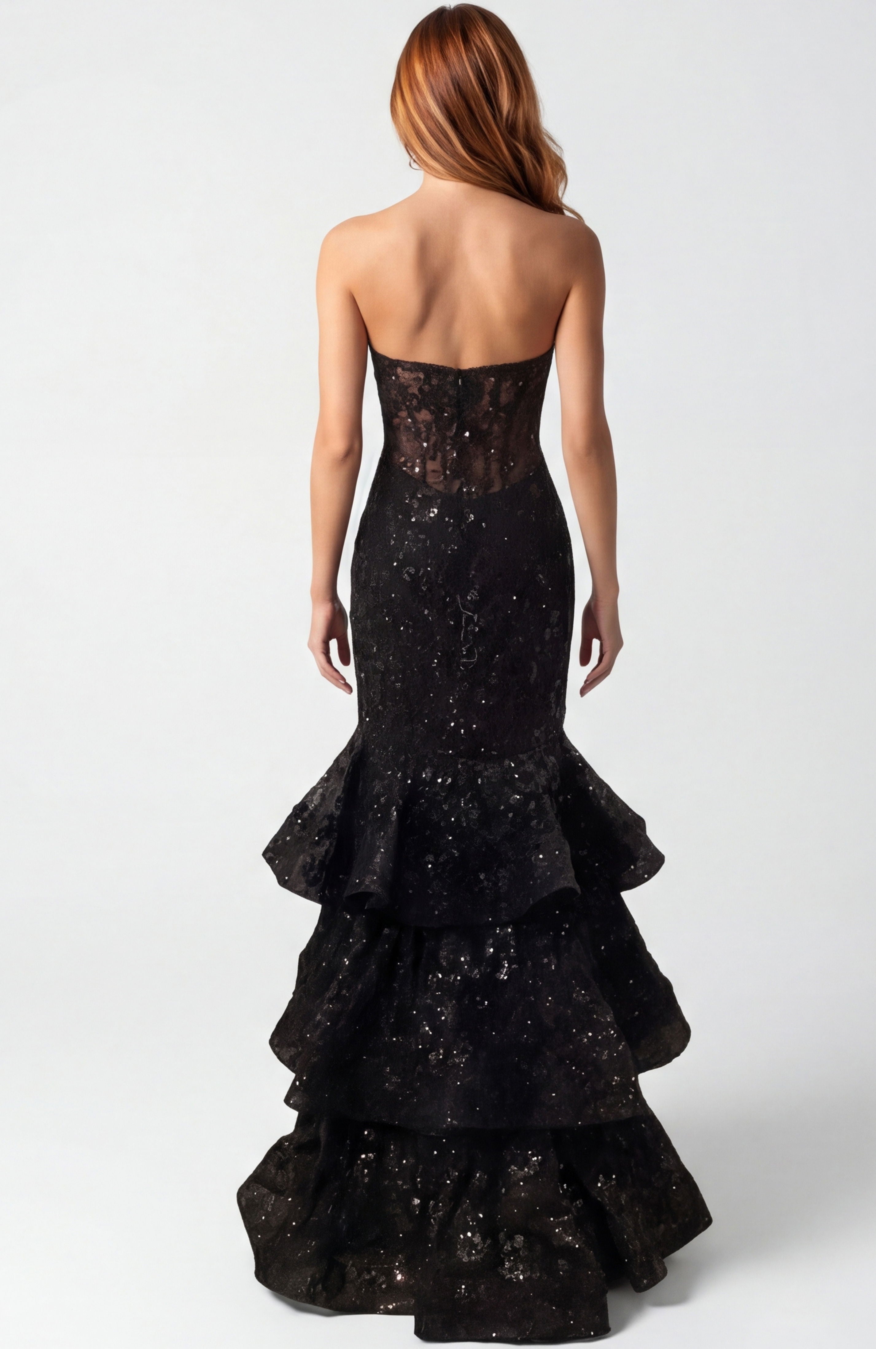 Prom Dresses Lace Fitted Long Formal Ruffle Mermaid Corset Prom Dress Jovani 46821 Black