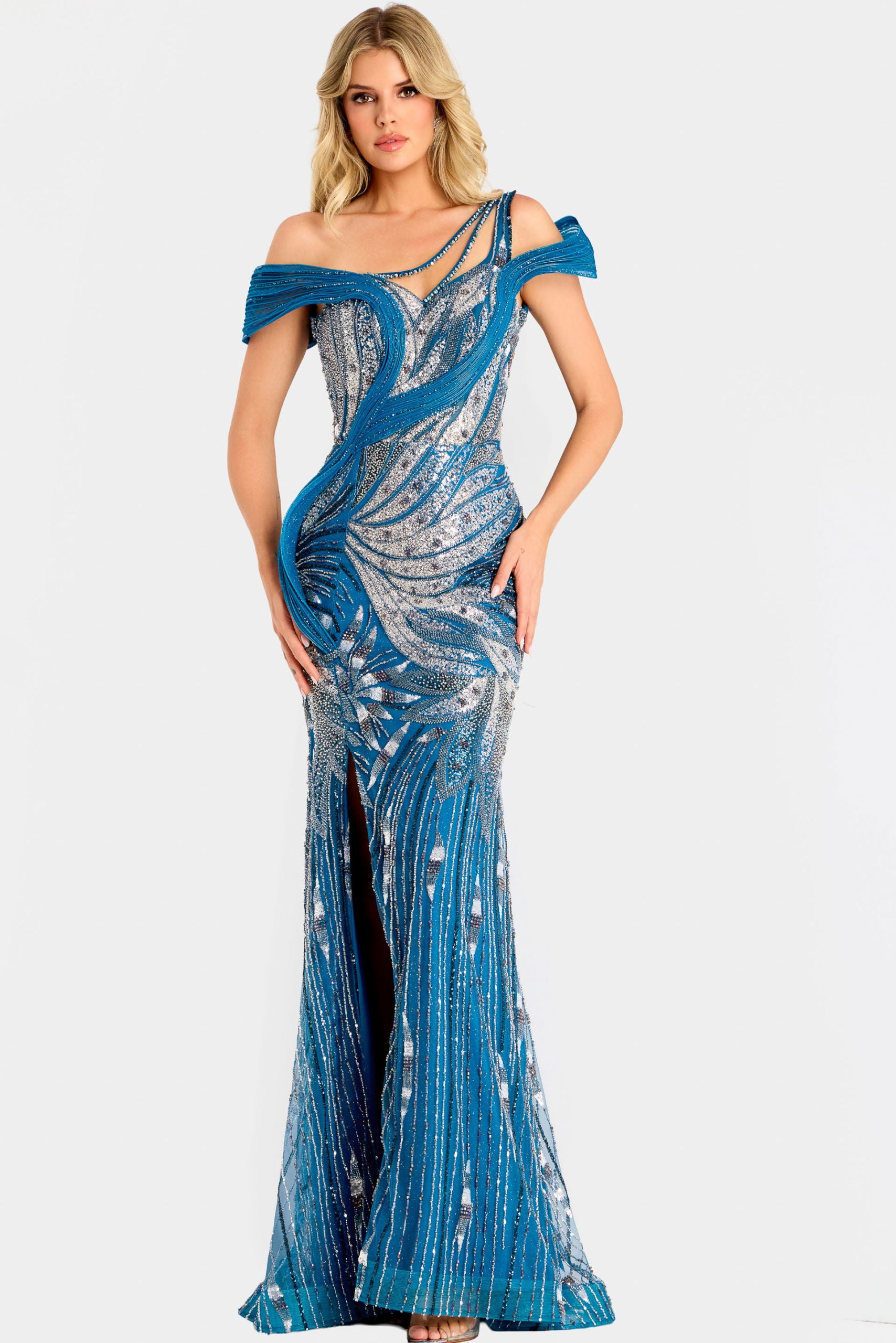 Prom Dresses Long Beaded Mermaid Formal Prom Sequin Dress Jovani 46858 Blue