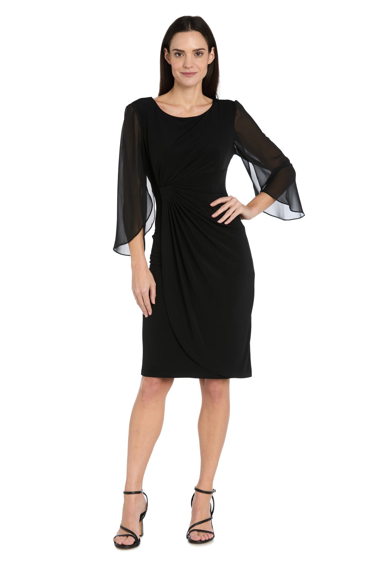 R & M Richards Women's Cocktail Dress w Petal Sleeves, Black, 16