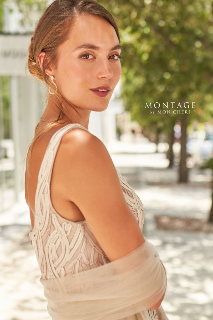 Montage 120921 Long Beaded Lace Metallic Evening Formal Dress