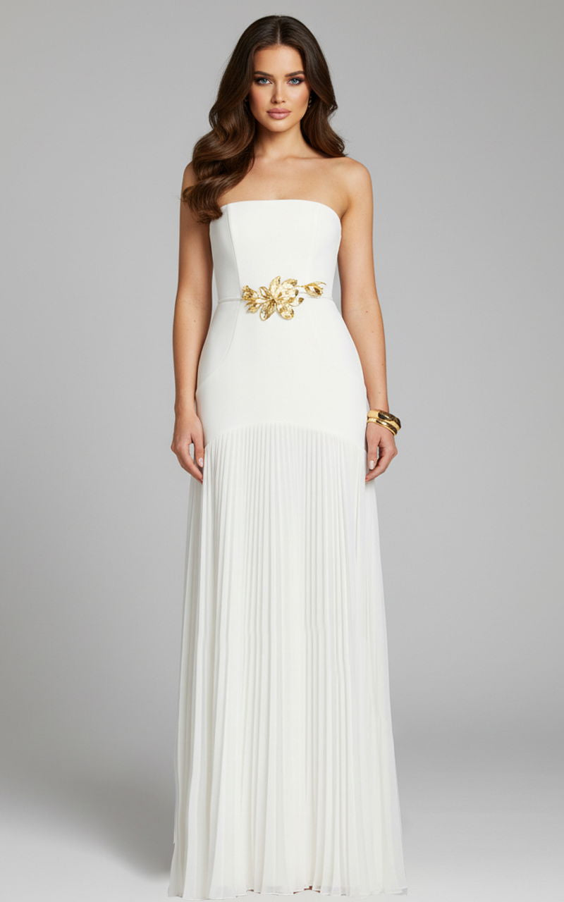 Wedding Dresses Long A Line Floral Pleated Wedding Dress Jovani 47000 Off White