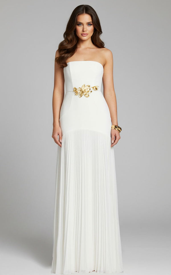 Long A Line Floral Pleated Wedding Dress Jovani 47000