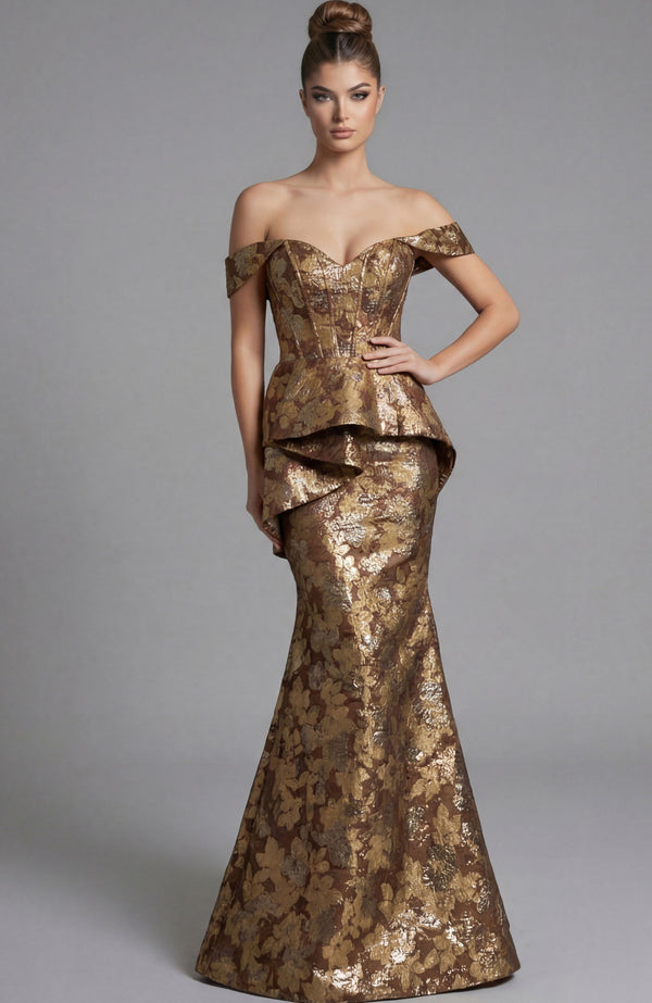 Long Formal Metallic Floral Mermaid Prom Dress Jovani 47052