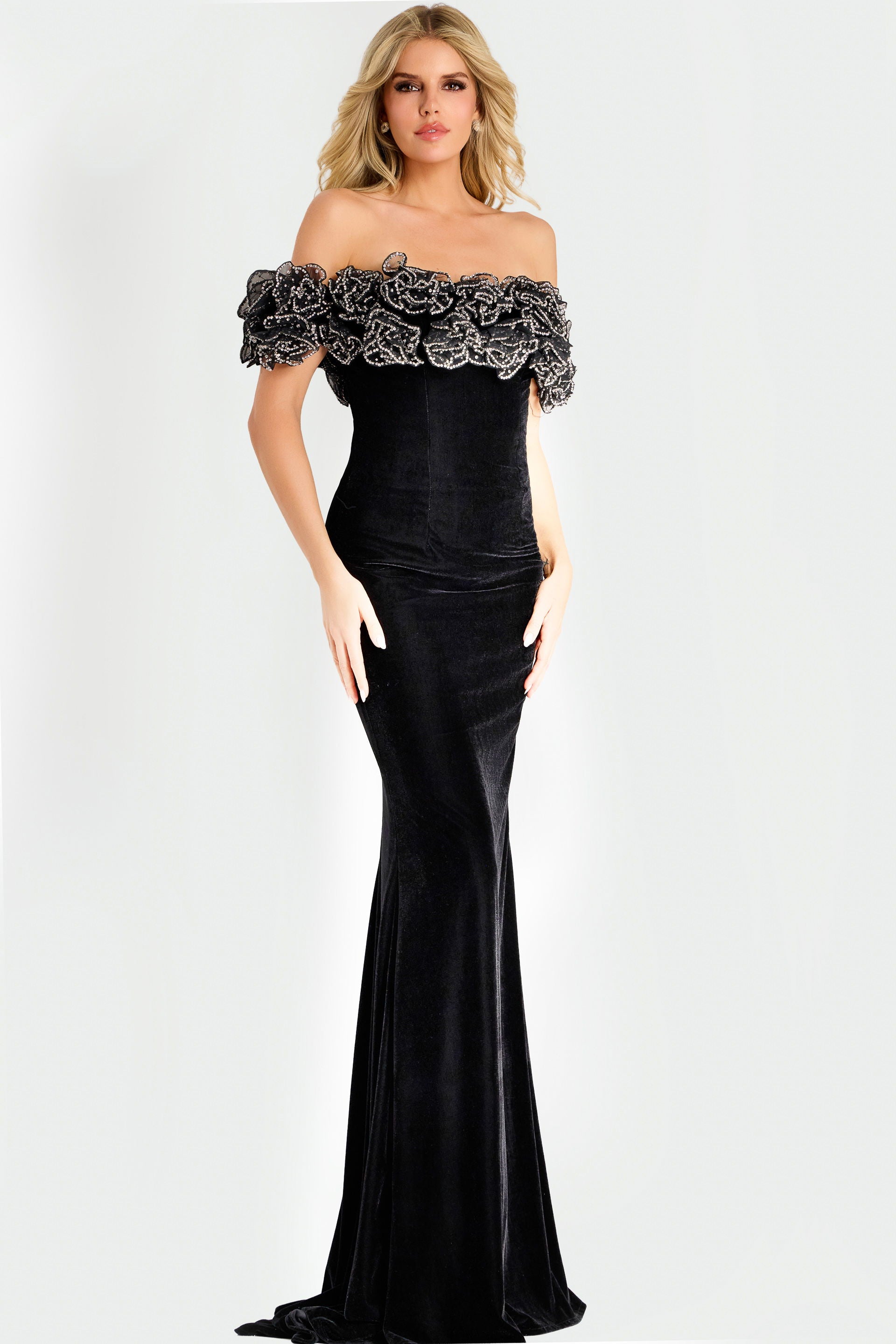 Formal Dresses Long Fitted Prom Formal Beaded Dress Jovani 47086 Black