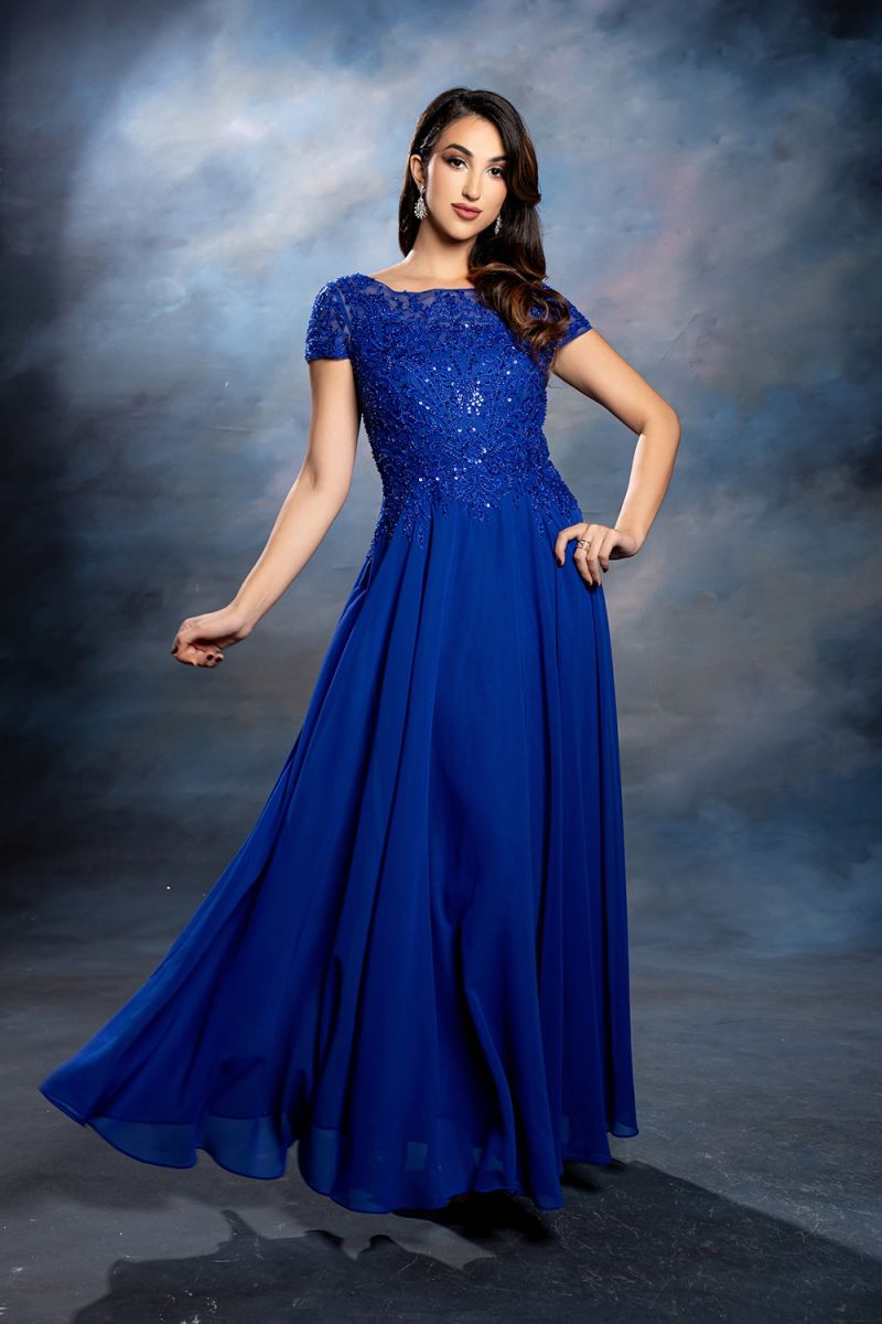 Illusion Floor-Length Chiffon Evening Gown A-Line May Queen 2239