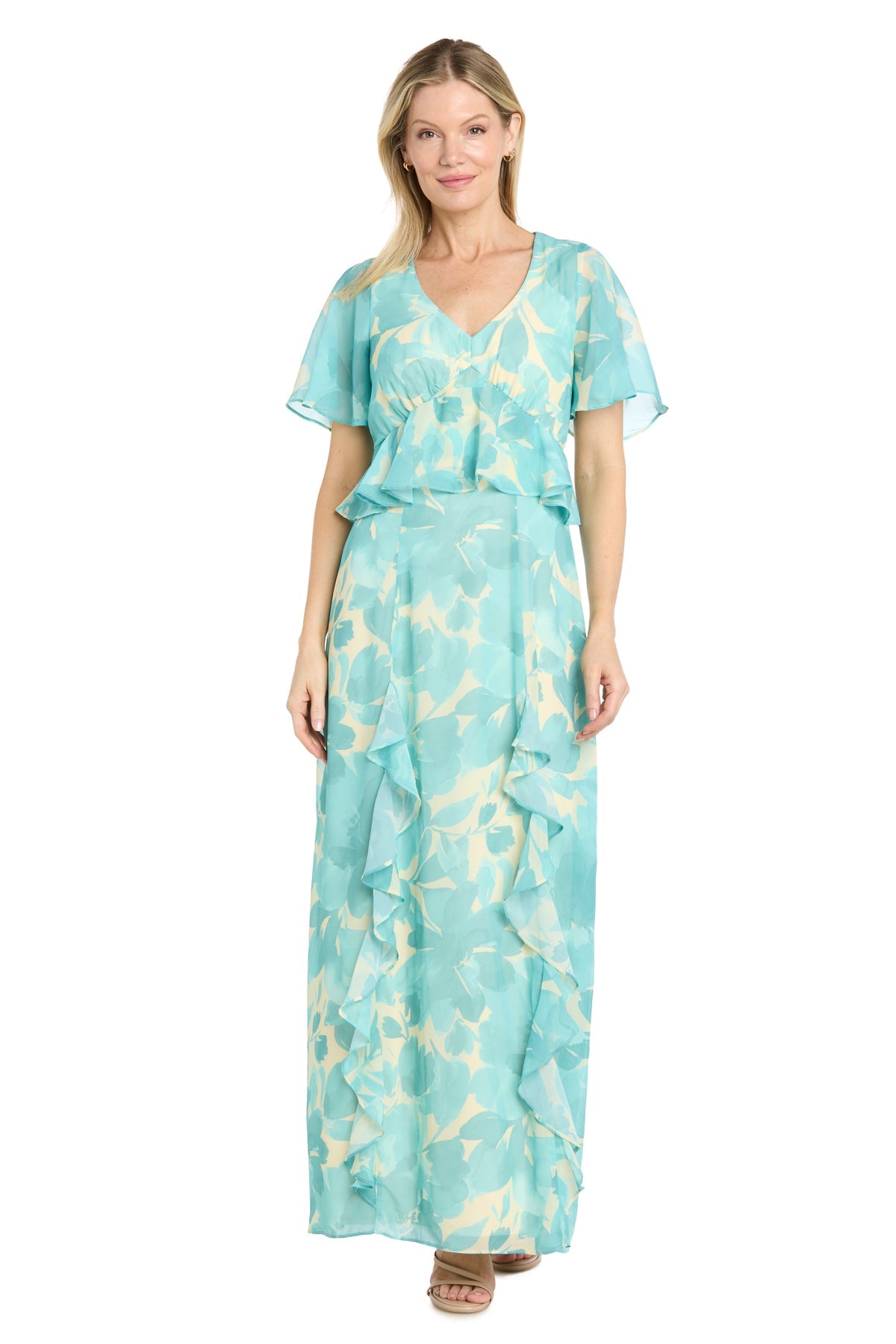 V-Neck Floor-Length Chiffon Formal A-Line R&M Richards 4708