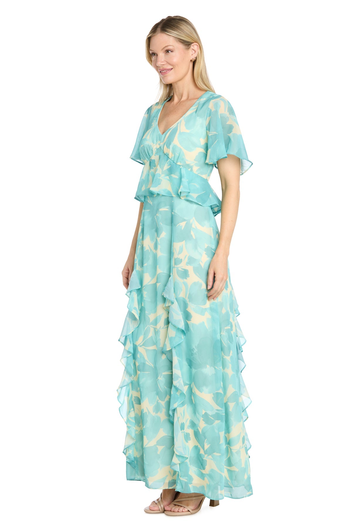 V-Neck Floor-Length Chiffon Formal A-Line R&M Richards 4708