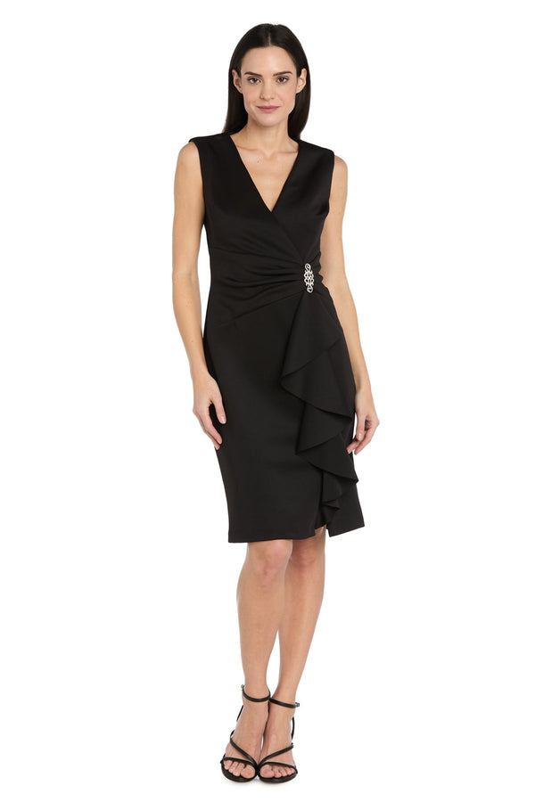 R&M Richards 4709 V-Neck Knee-Length Scuba Cocktail Dress Ruffle