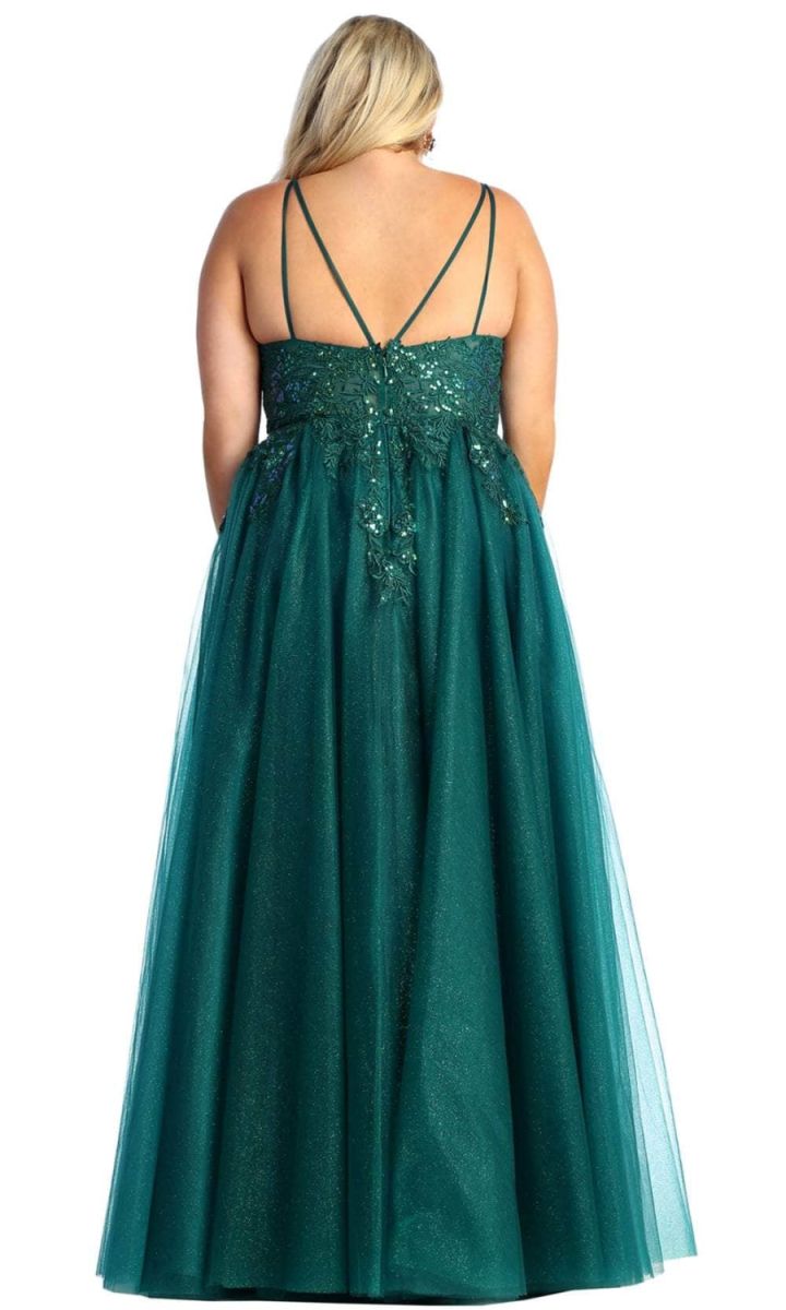 V-Neck Floor-Length Tulle Prom A-Line May Queen RQ7957