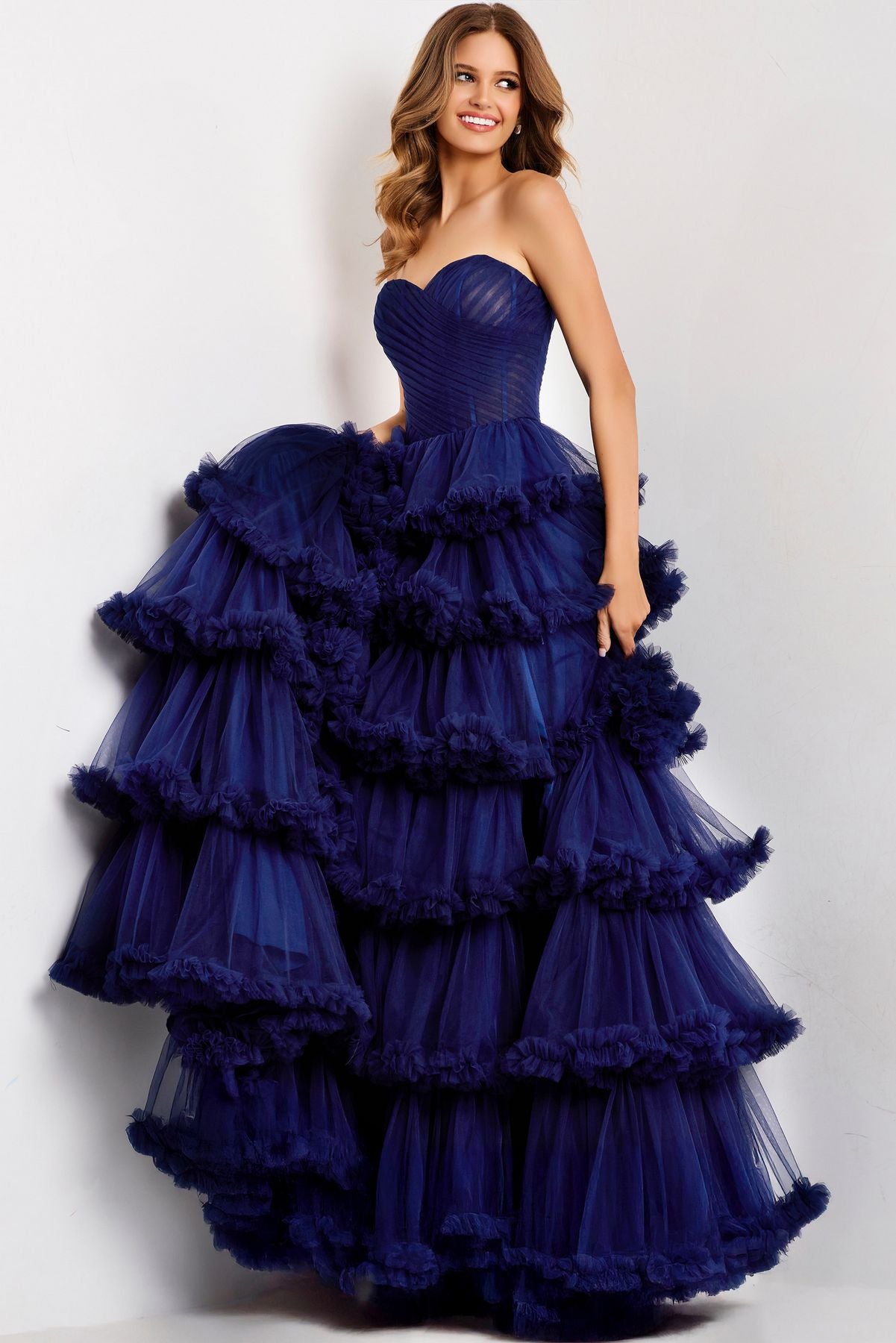 Prom Dresses Long Formal Ruffle A Line Prom Dress Navy