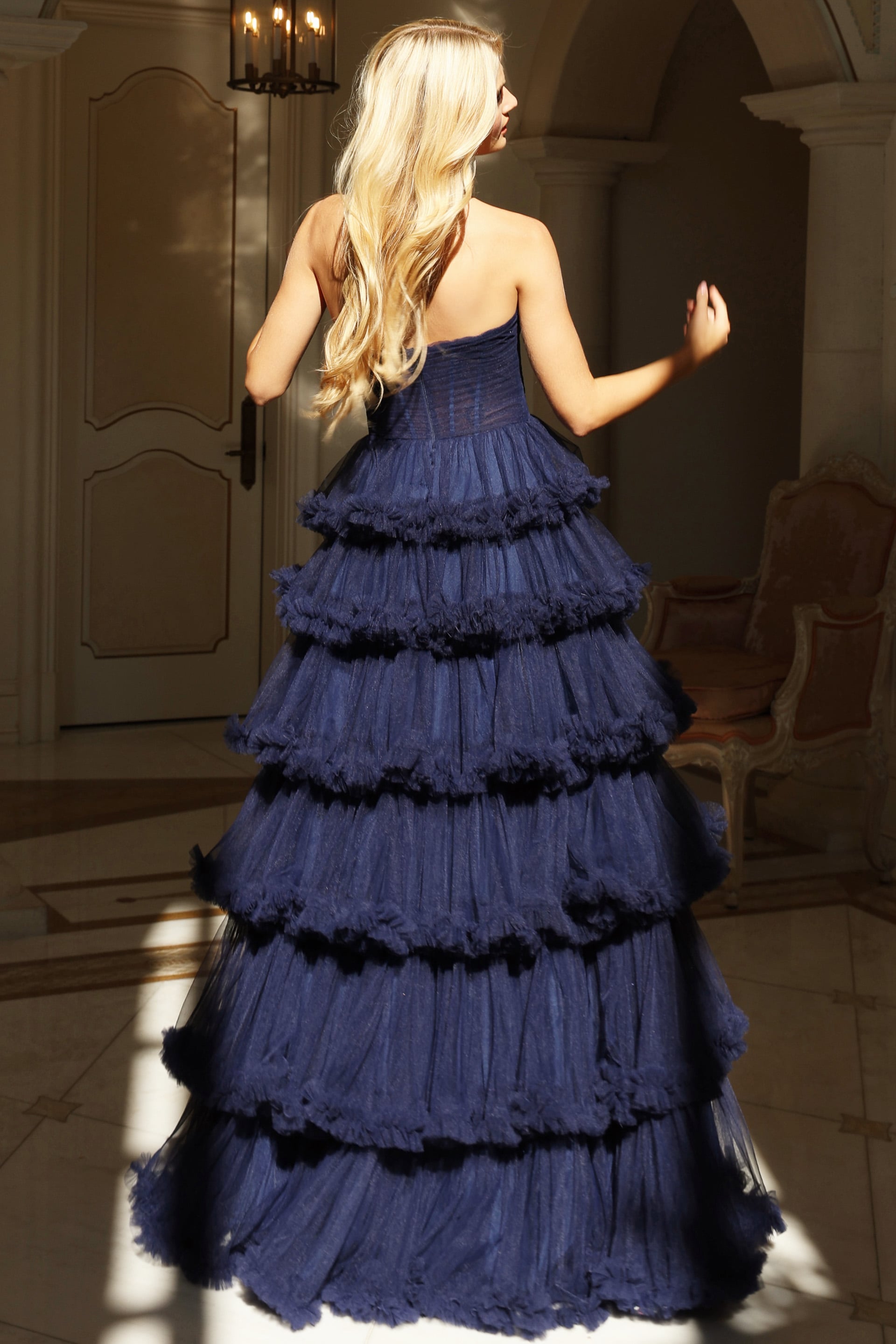 Prom Dresses Long Formal Ruffle A Line Prom Dress Navy
