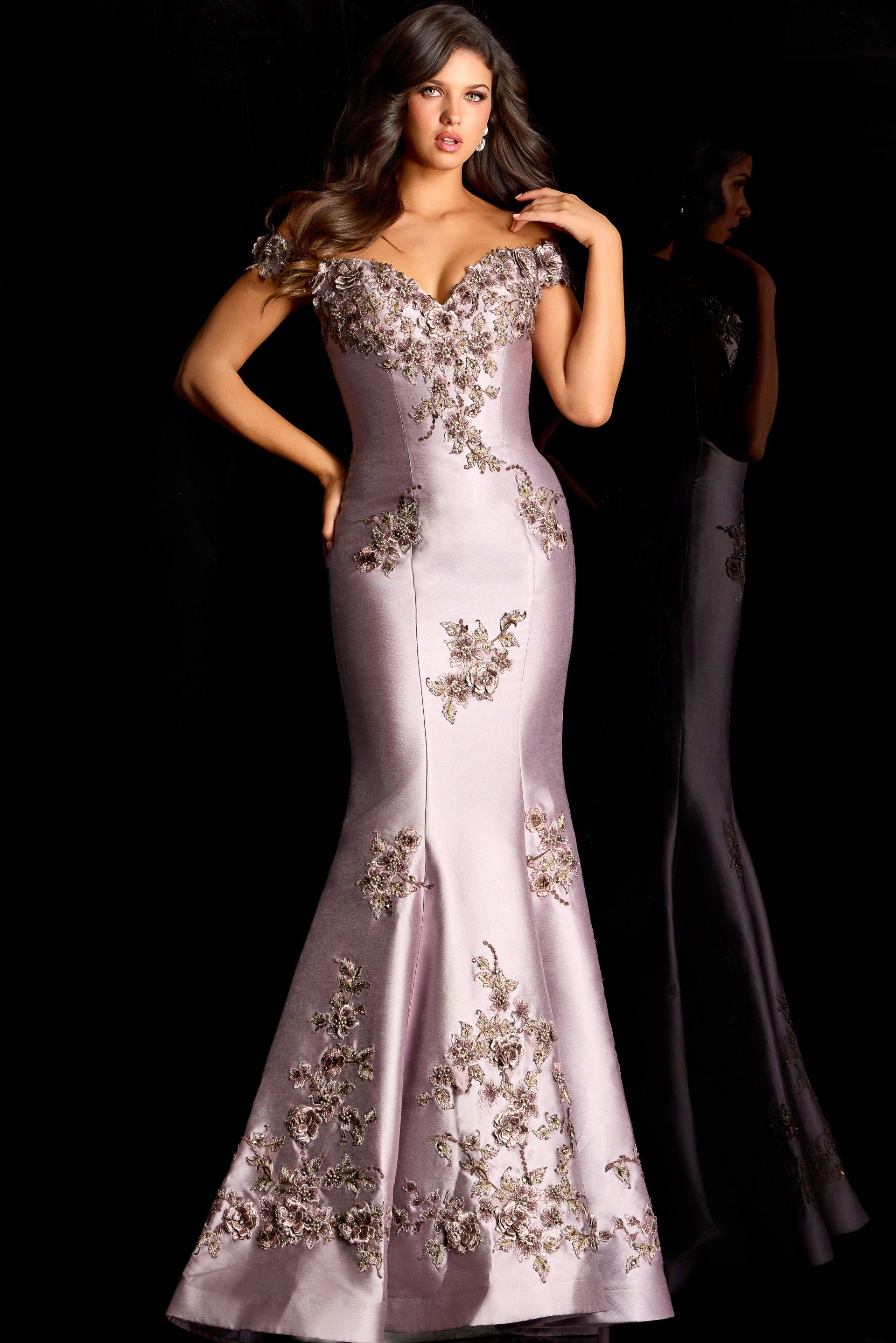 Prom Dresses Mermaid Long Beaded Formal Metallic Prom Dress Jovani 47217 Taupe