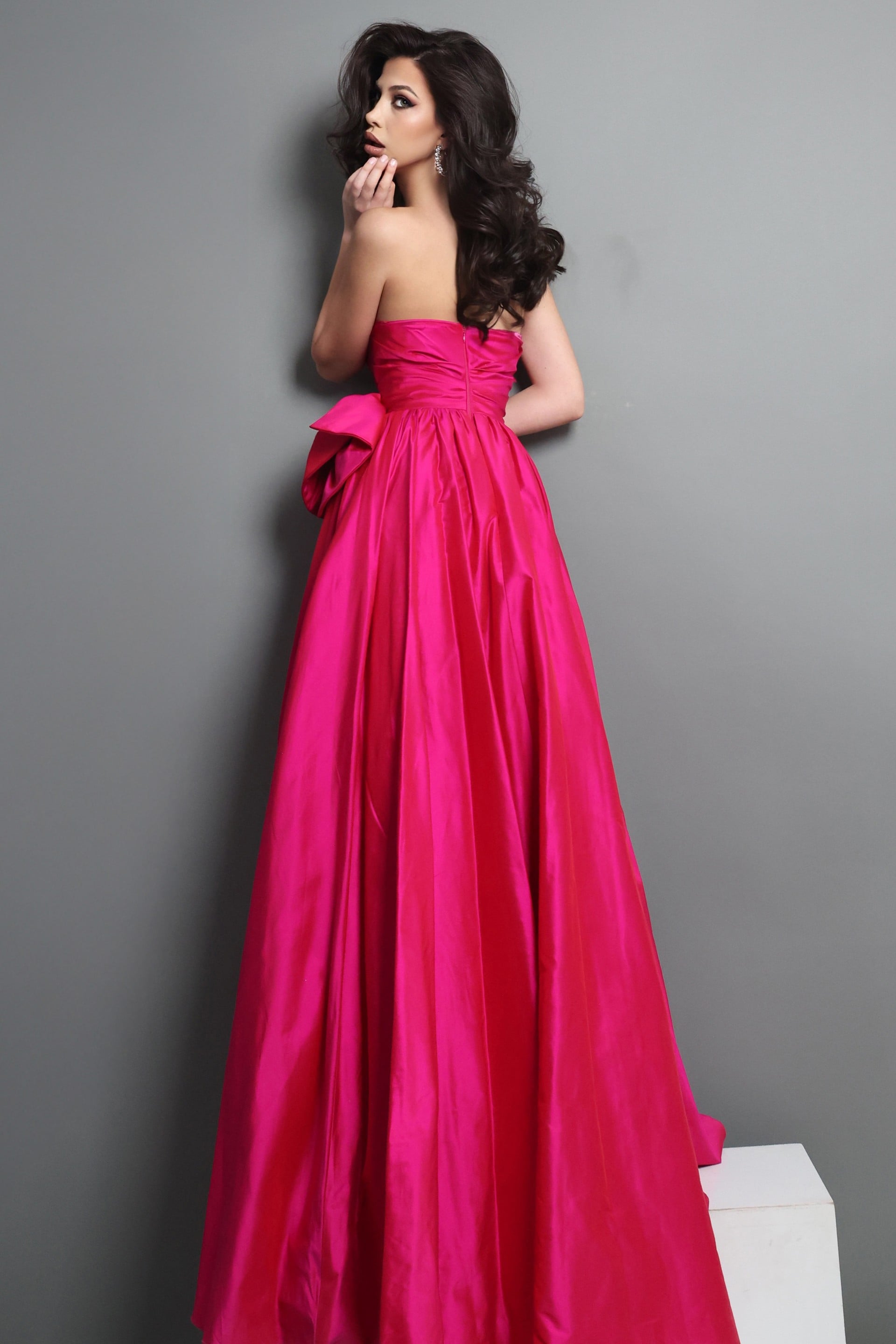 Strapless Curved Neck Floor-Length Satin Evening Ball Gown Jovani 47251
