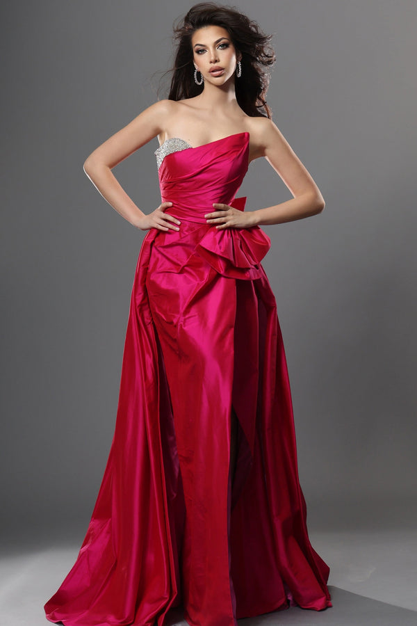 Strapless Curved Neck Floor-Length Satin Evening Ball Gown Jovani 47251