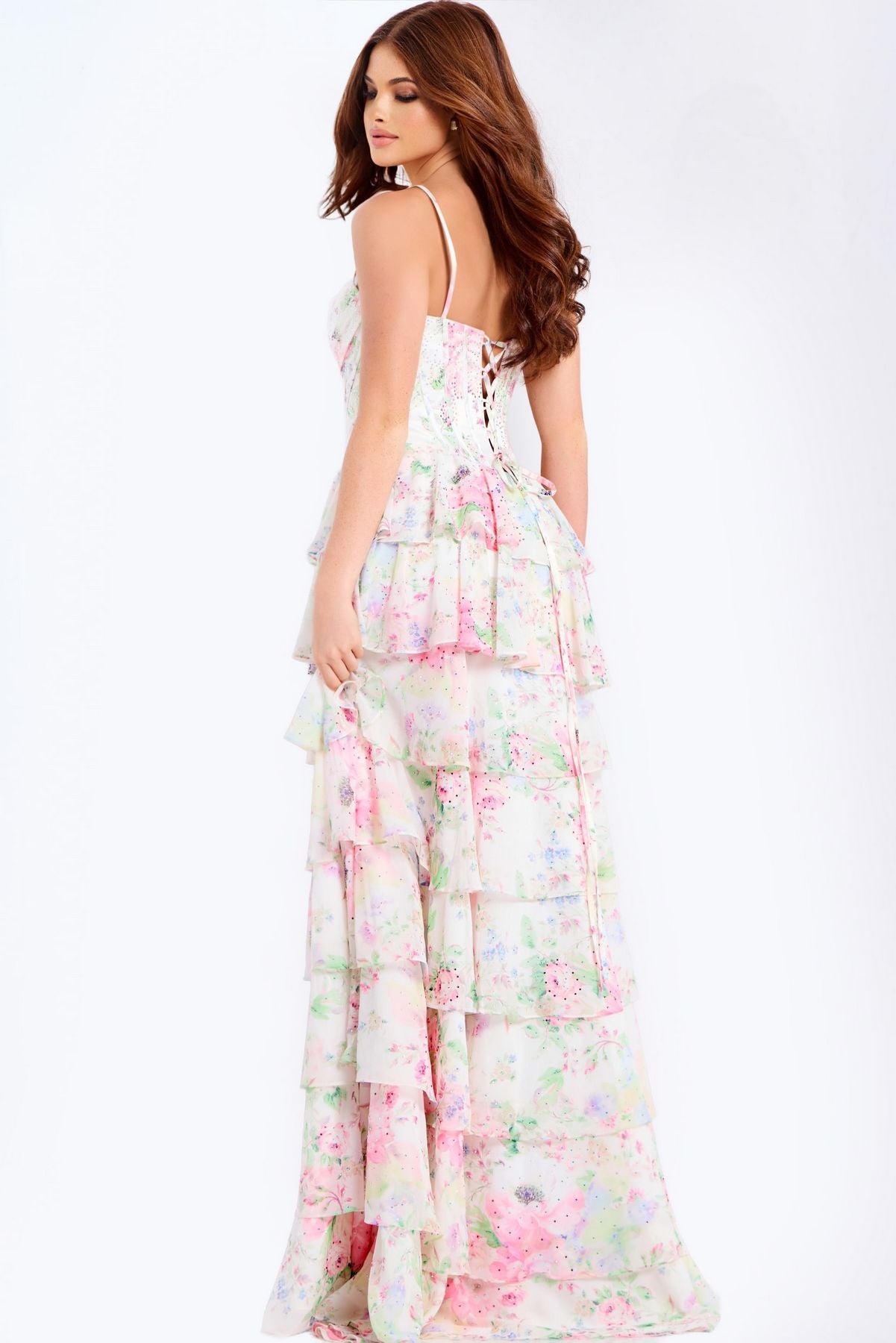 Prom Dresses Ruffle Long Formal Floral Print Prom Dress Print