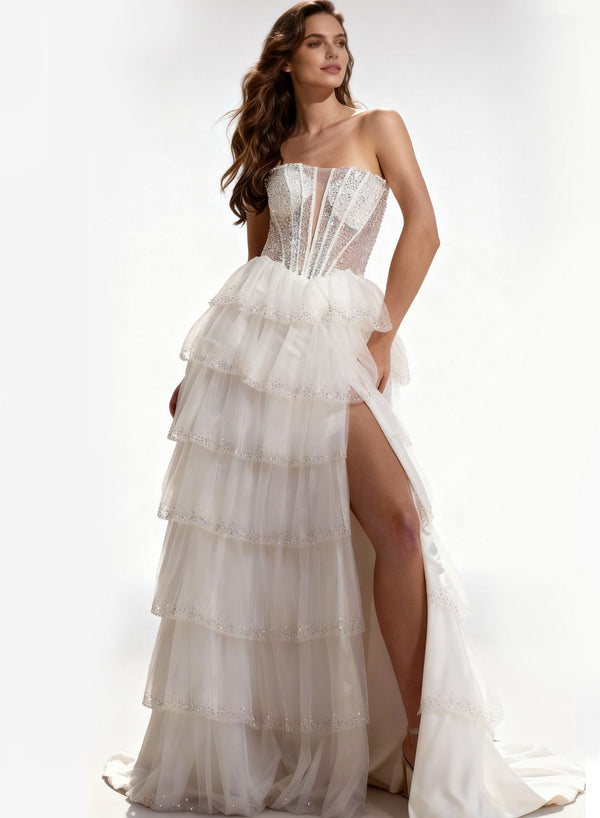 Jovani 47290 Long Beaded Ruffle Sequin Bridal Wedding Dress