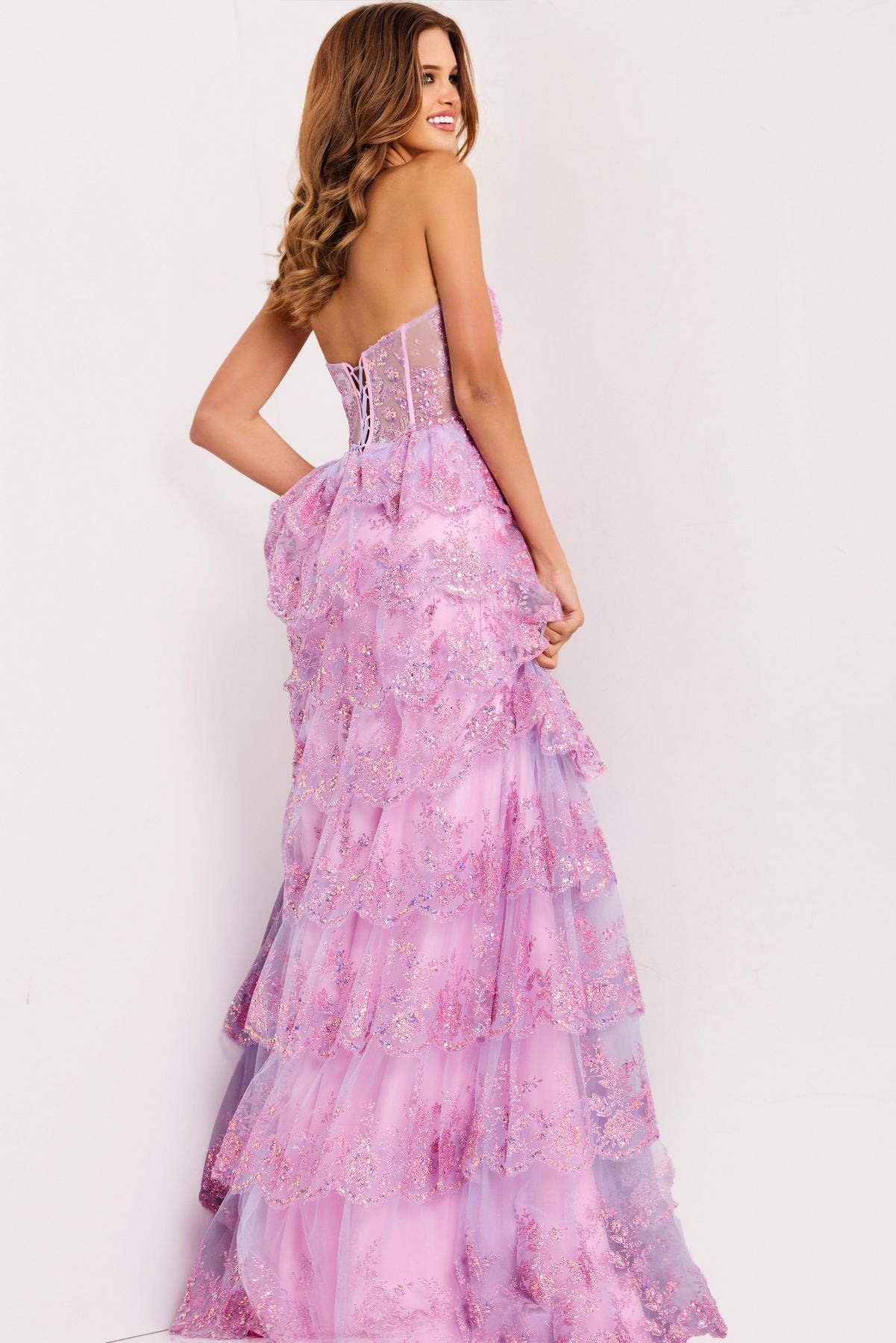 Prom Dresses Long Formal Glitter Ruffle Corset Prom Dress Lilac